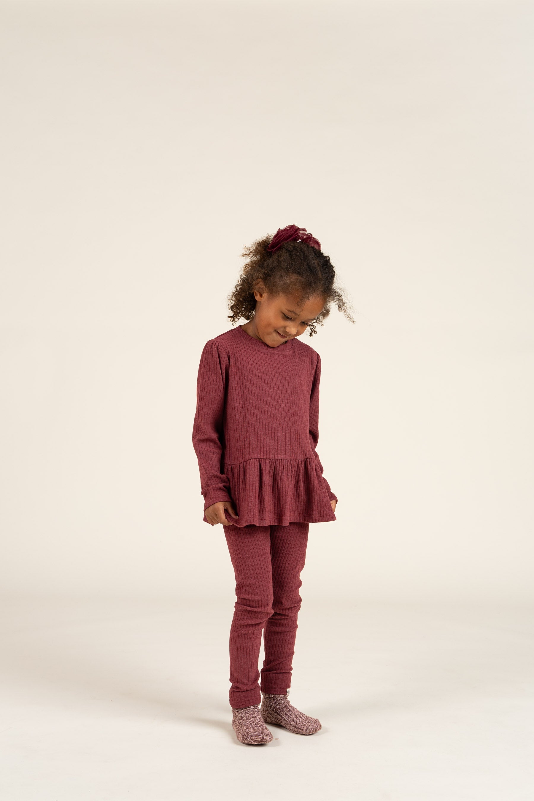 Zachte rib blouse - Kids - Burgundy Melange | 100700 Alana