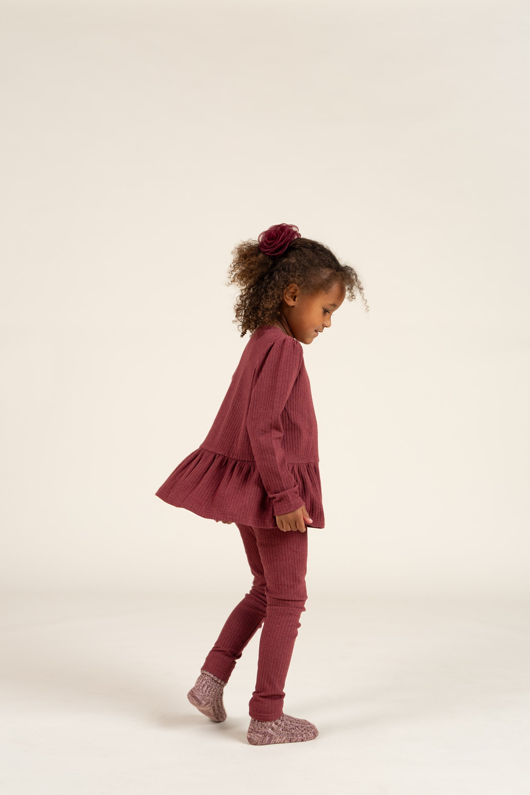 Zachte rib blouse - Kids - Burgundy Melange | 100700 Alana