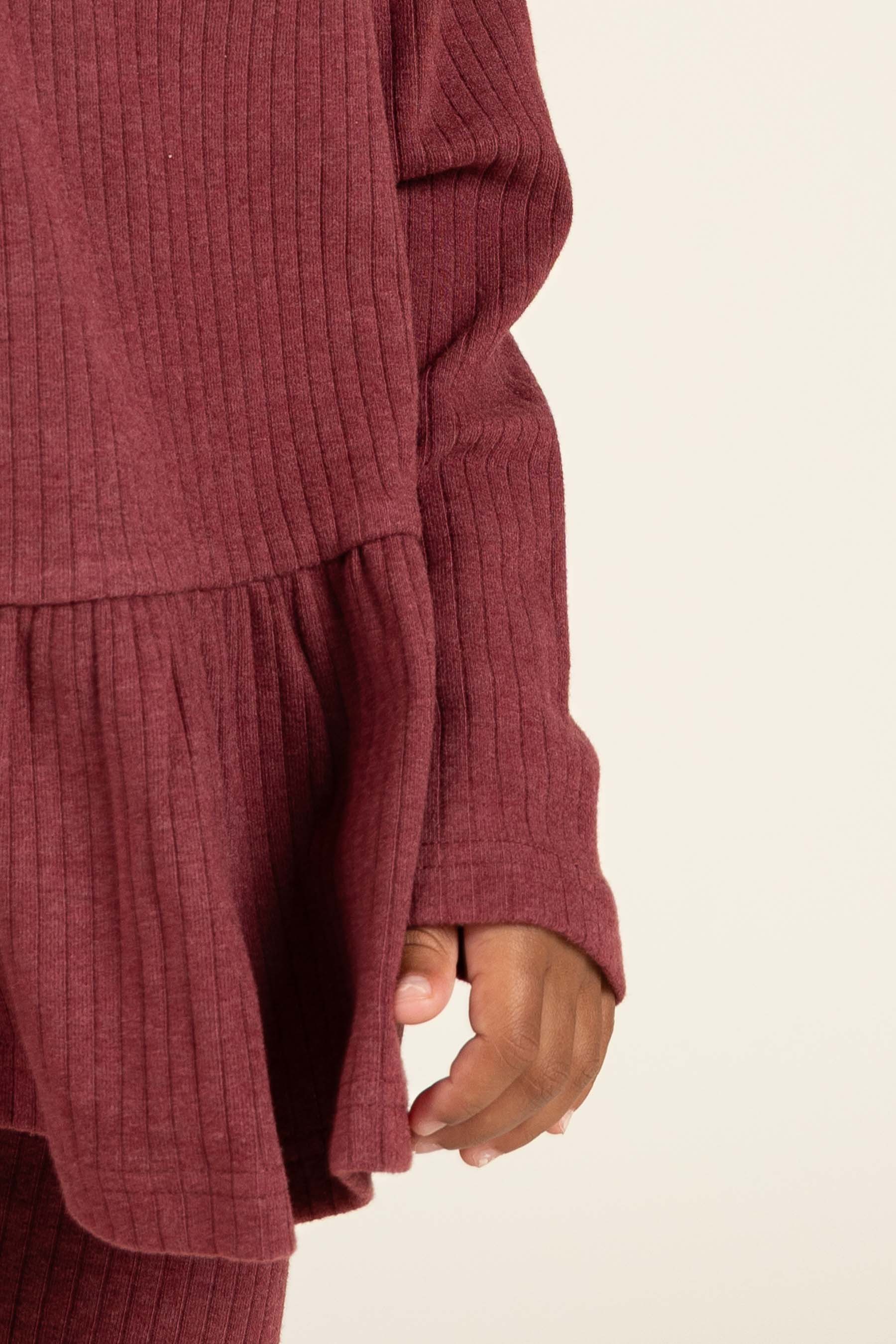 Zachte rib blouse - Kids - Burgundy Melange | 100700 Alana