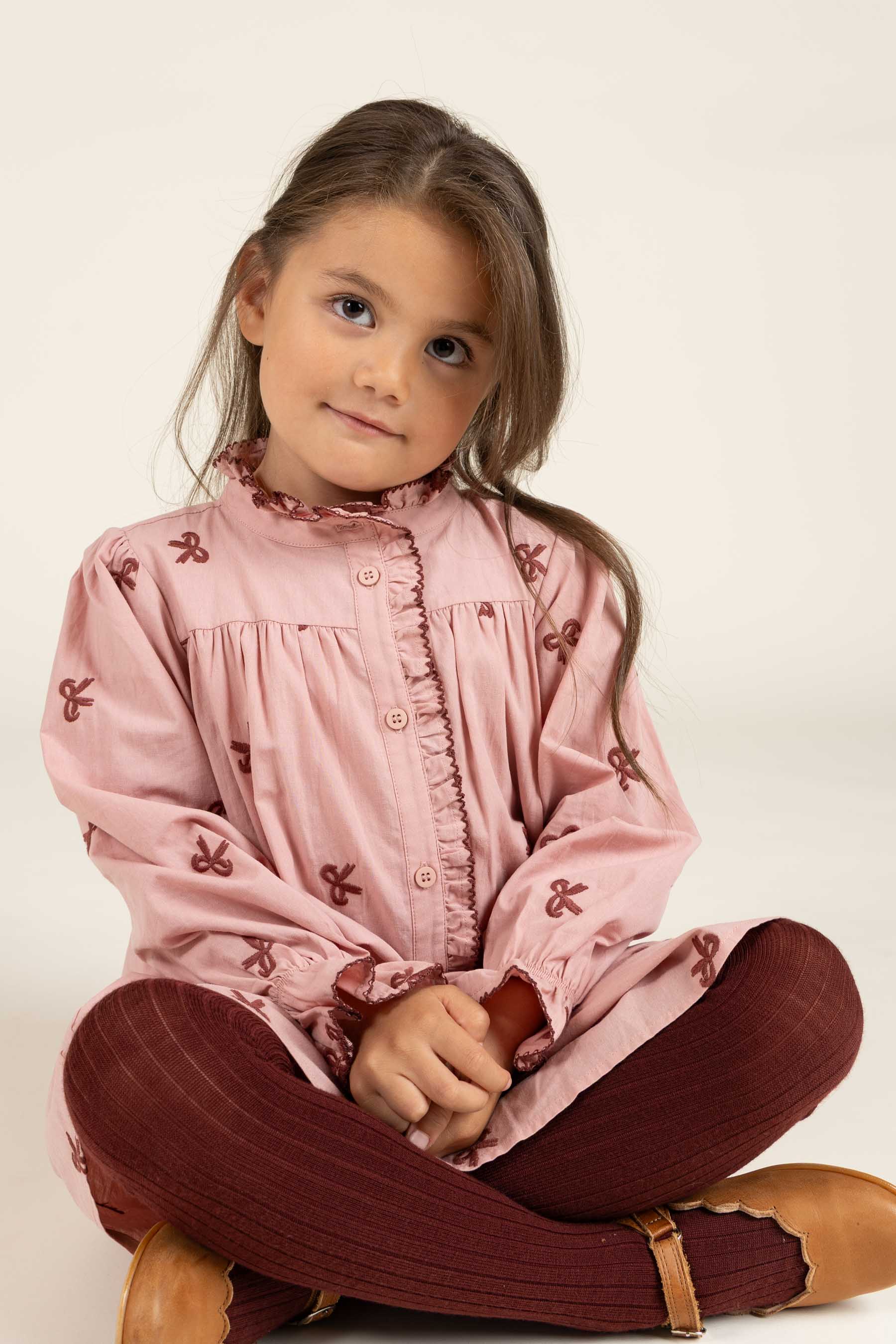Popeline jurk met borduursel - Kids - Rose | 100681 Adison