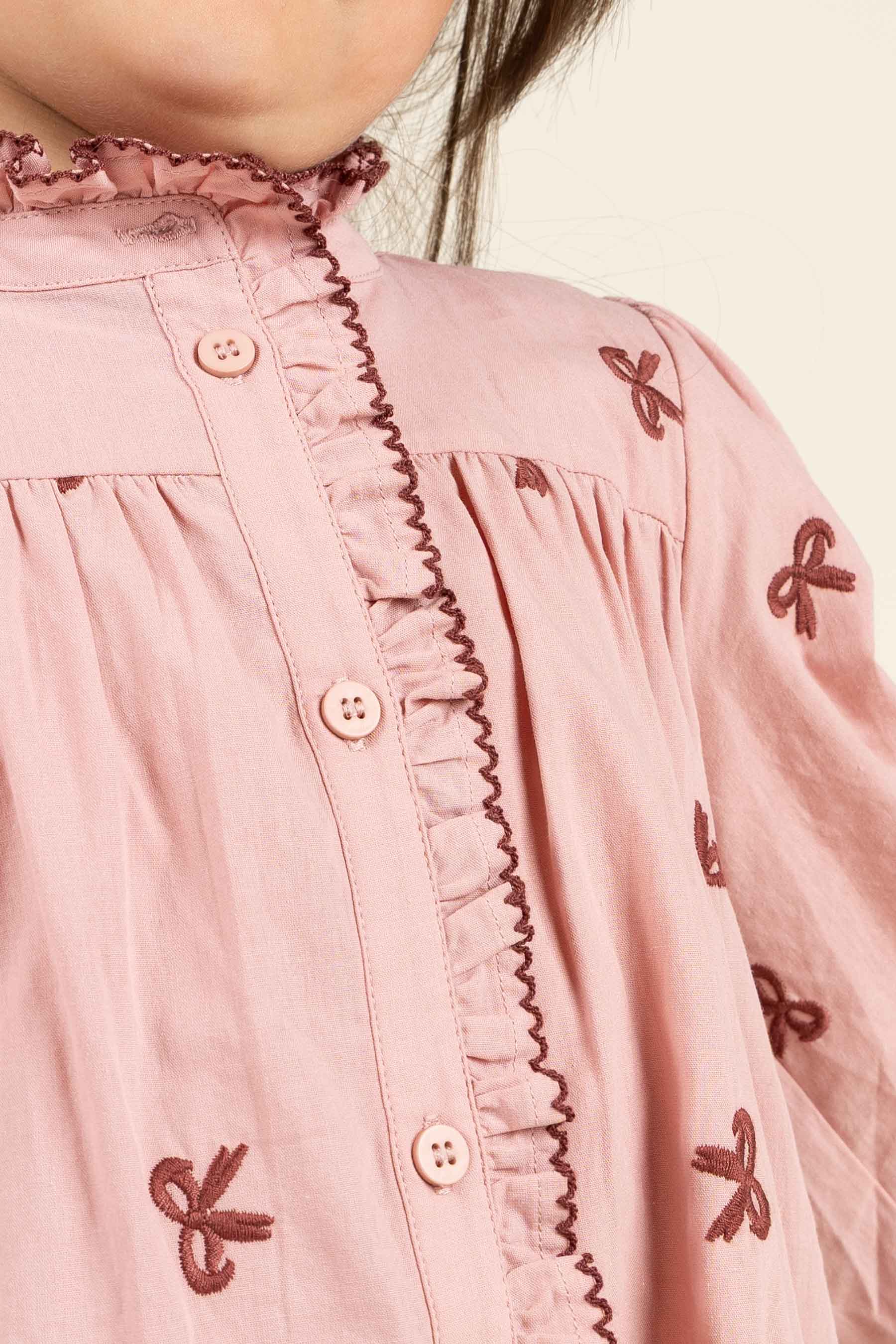Popeline jurk met borduursel - Kids - Rose | 100681 Adison