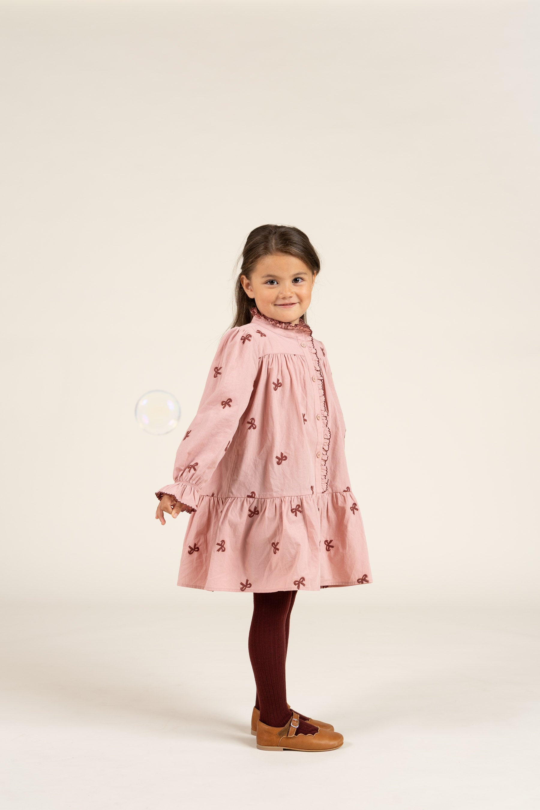 Popeline jurk met borduursel - Kids - Rose | 100681 Adison
