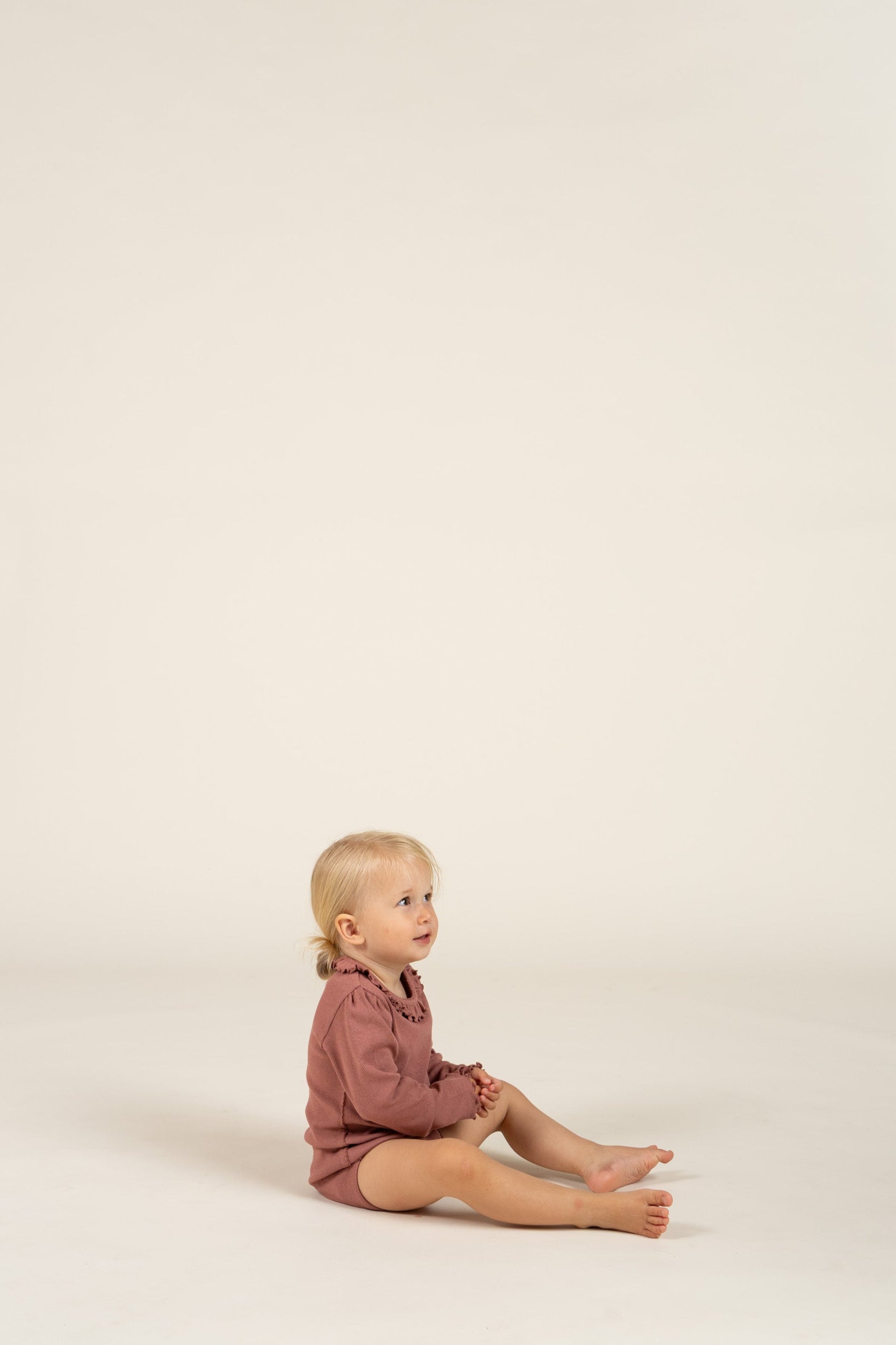 Modal Rib Bodysuit met lange mouwen en Picot-randje - Kids - Old Rose | 100575 Mia