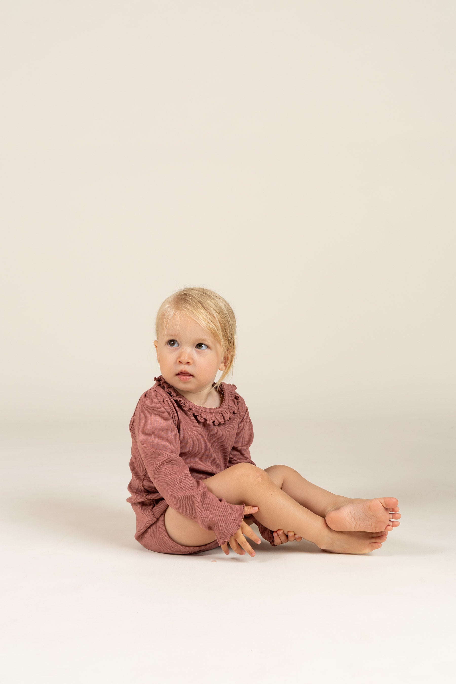 Modal Rib Bodysuit met lange mouwen en Picot-randje - Kids - Old Rose | 100575 Mia