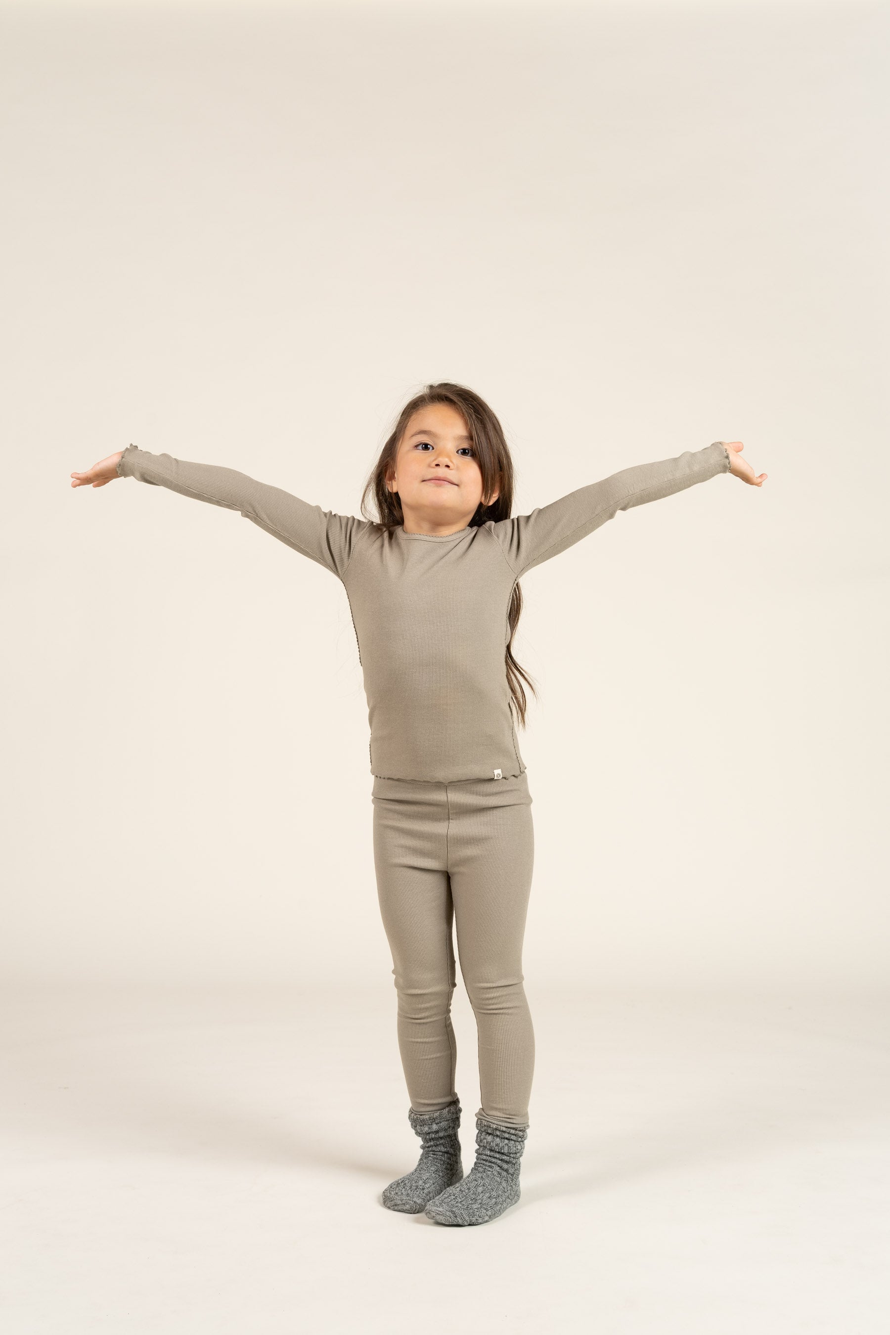 Modal Rib-T-shirt met lange mouwen en Picot-randje - Kids - Dusty Green | 100582 Mia