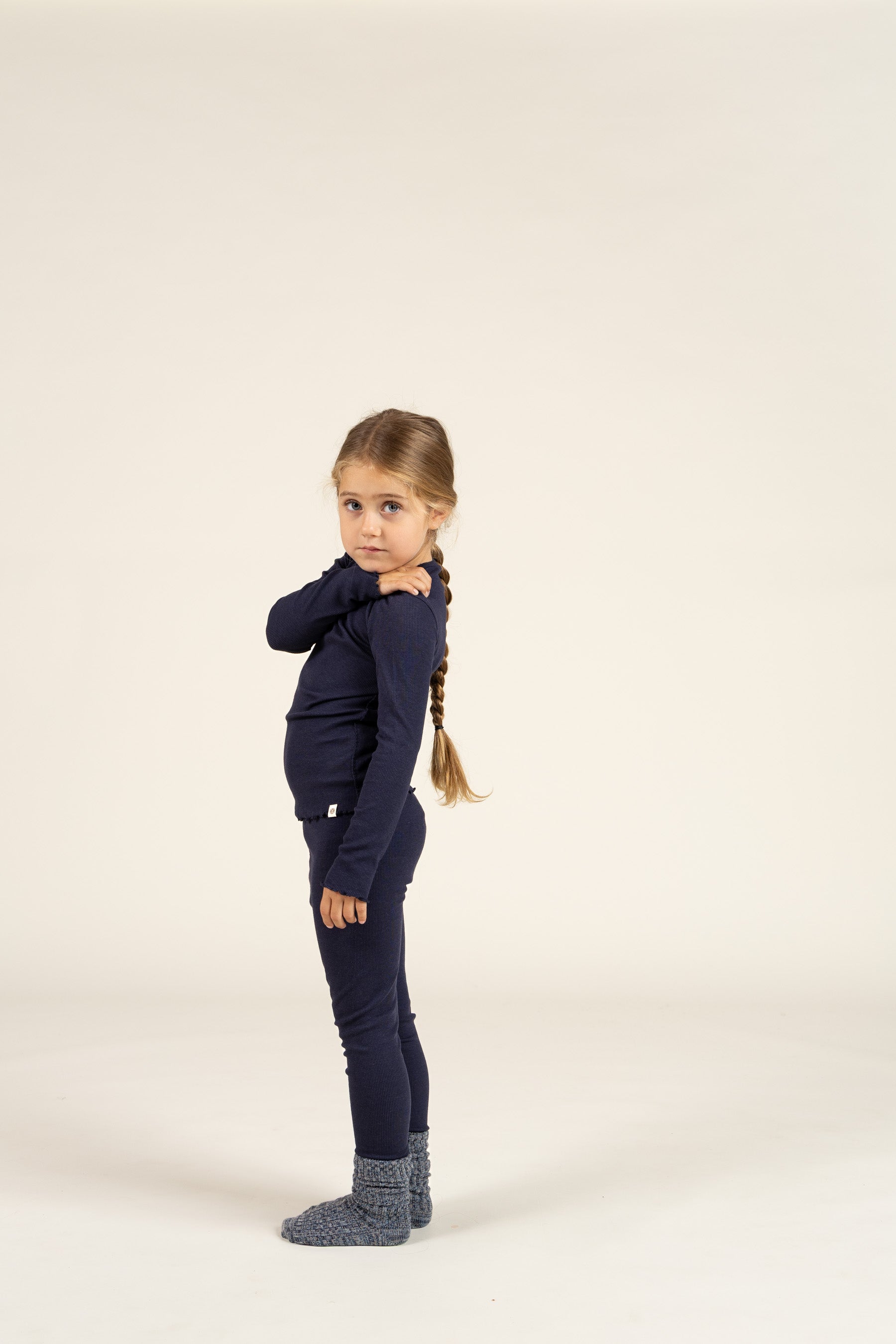 Modal Rib-T-shirt met lange mouwen en Picot-randje - Kids - Navy | 100580 Mia