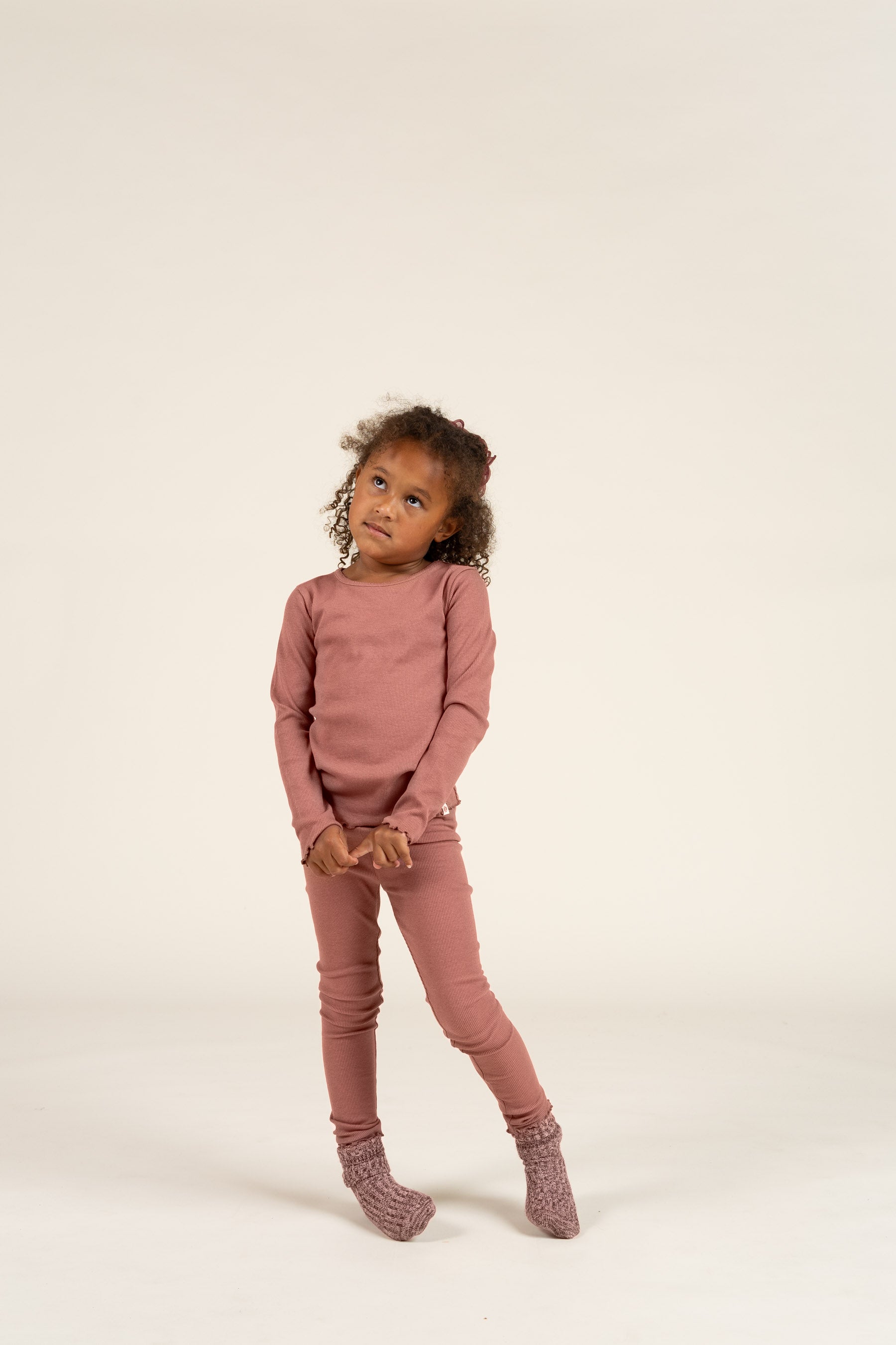 Modal Rib-T-shirt met lange mouwen en Picot-randje - Kids - Old Rose | 100578 Mia
