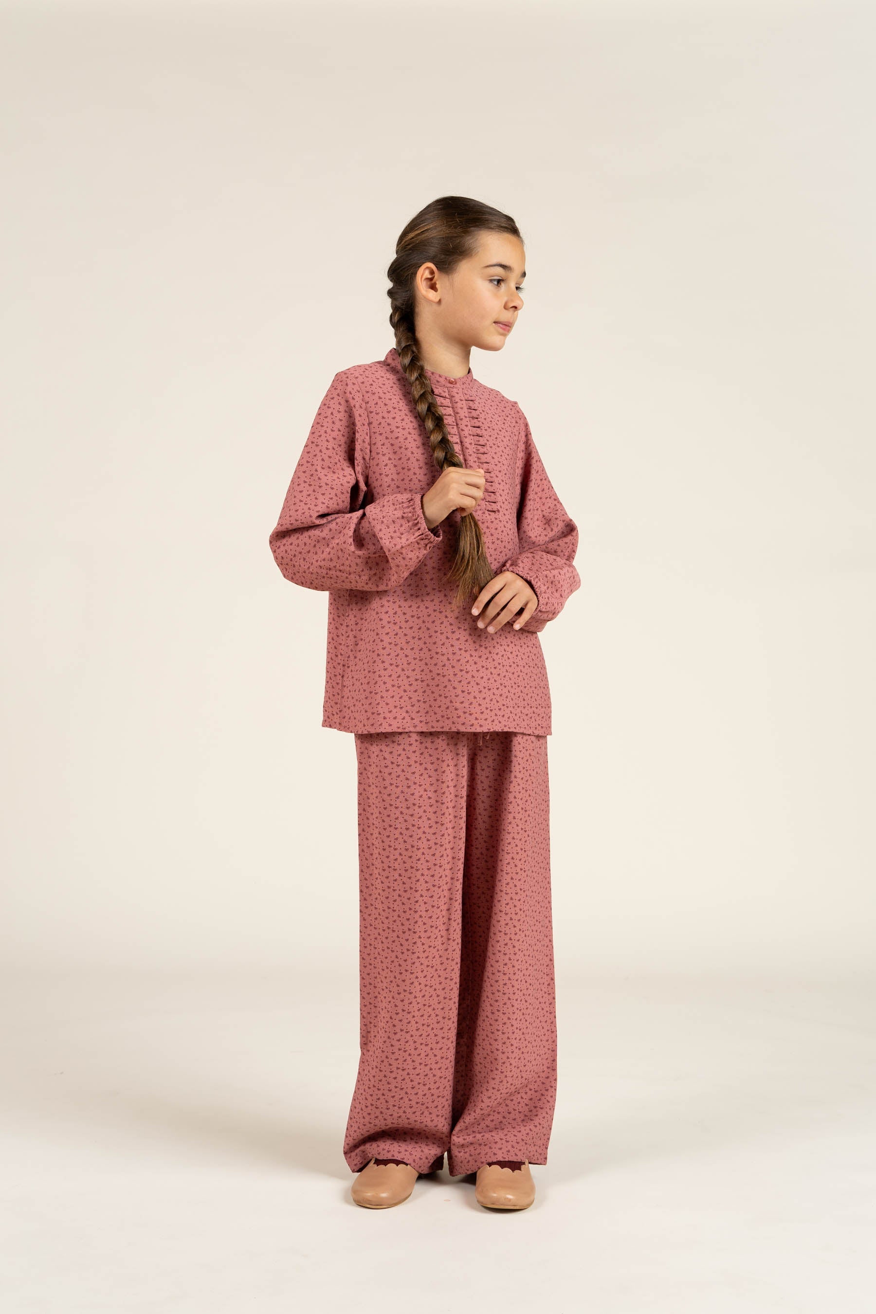 Bedrukte crêpe viscose overhemdblouse - Tween - Rose | 100657 Ana
