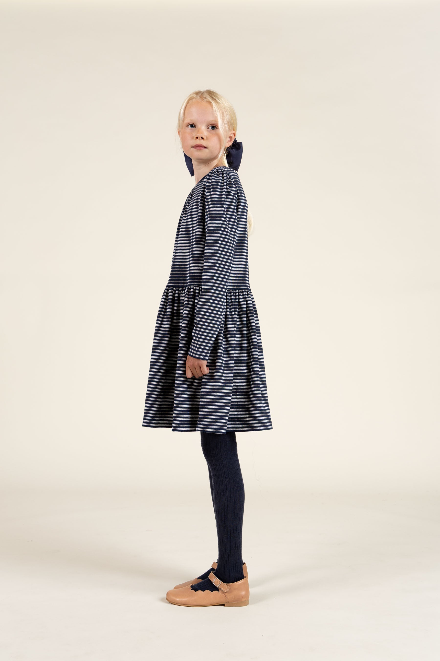 Gestreepte jersey jurk - Tween - Navy Stripe | 100653 Elise
