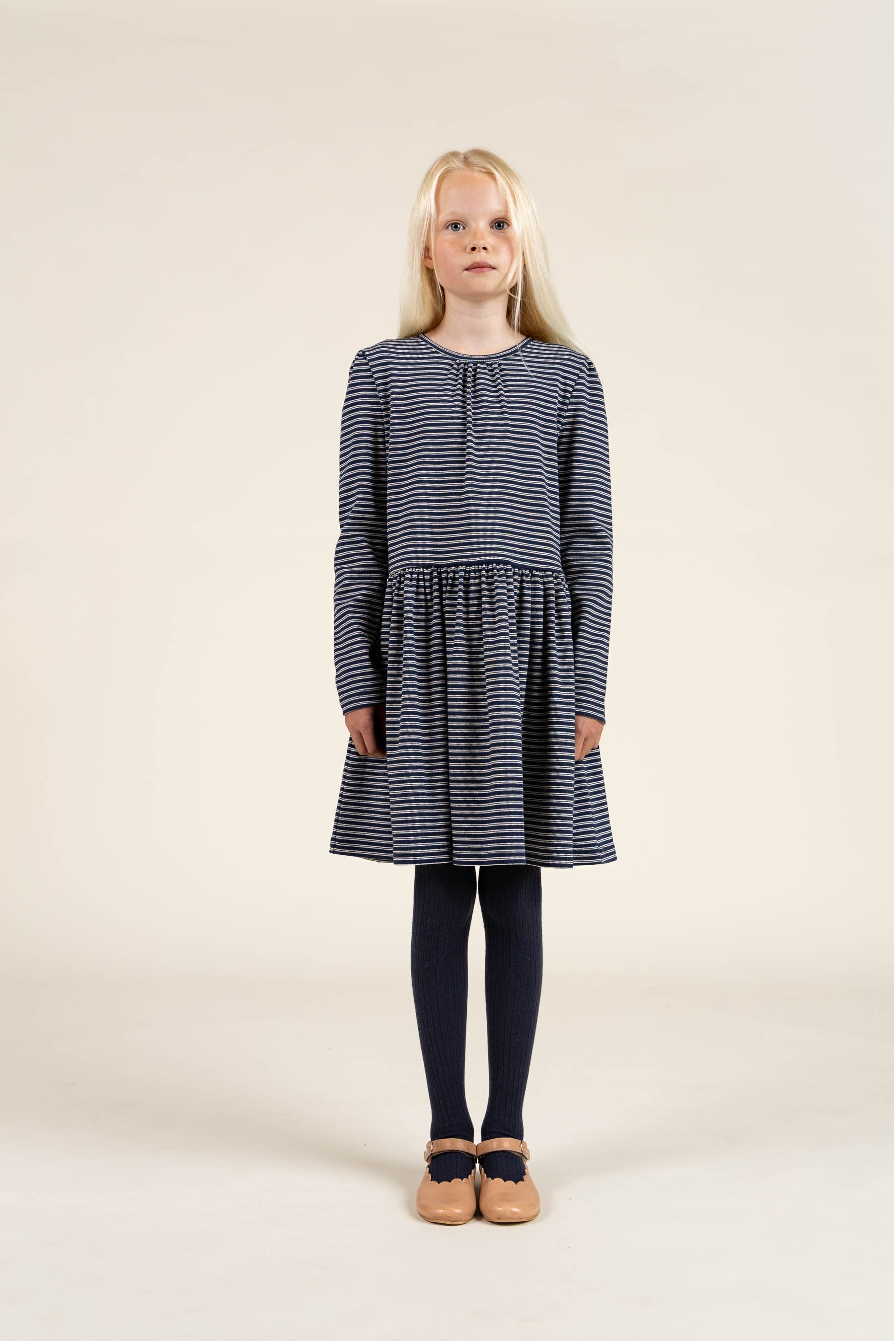 Gestreepte jersey jurk - Tween - Navy Stripe | 100653 Elise