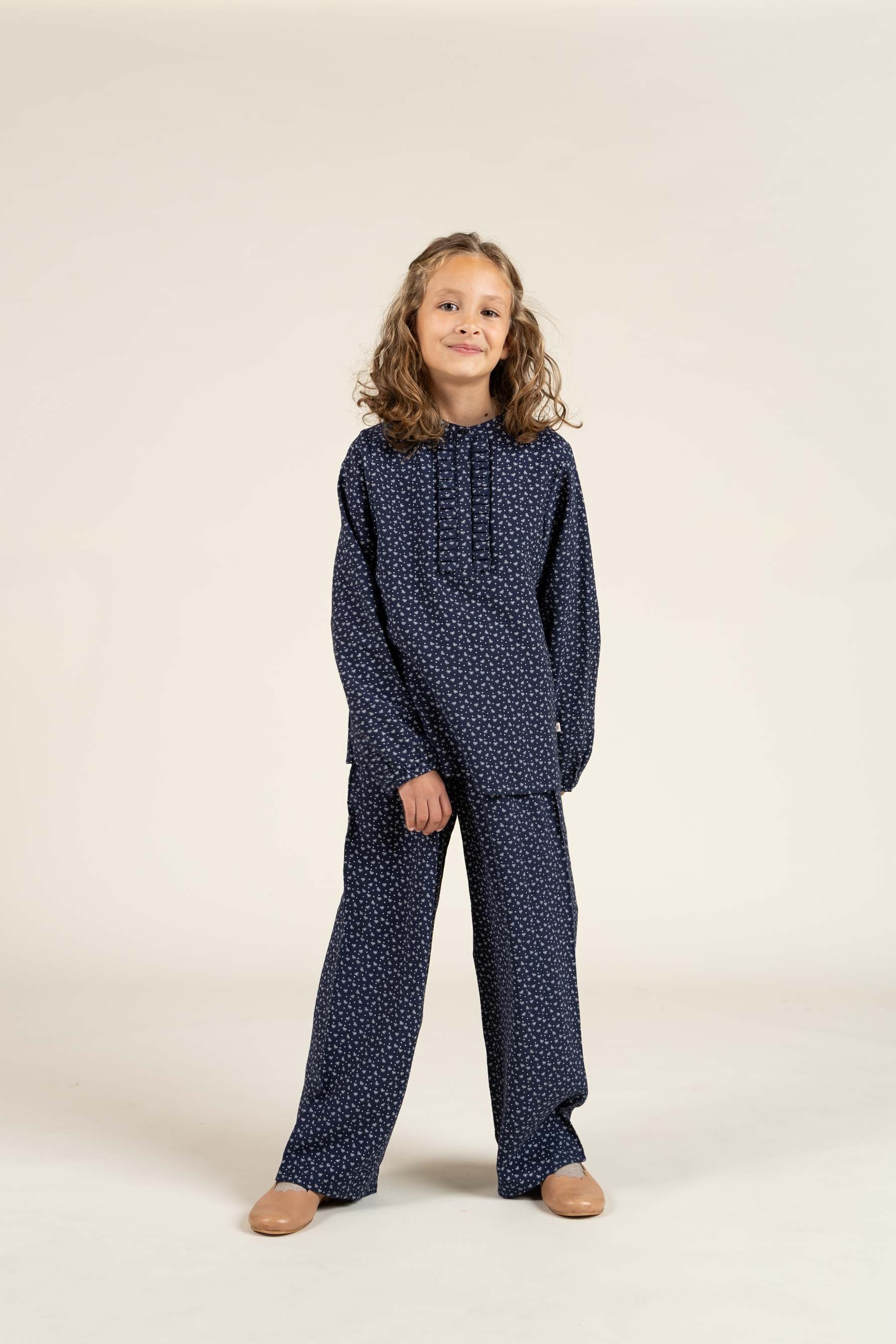 Bedrukte crêpe viscose overhemdblouse - Tween - Navy | 100658 Ana