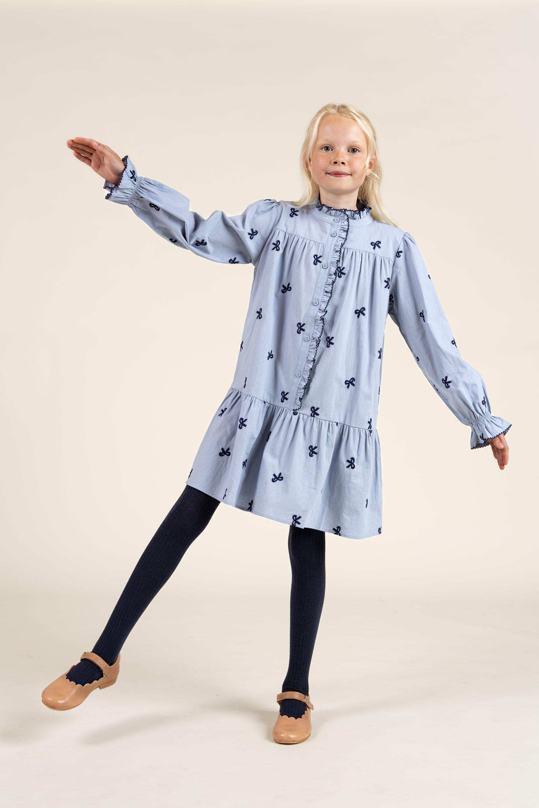 Popeline jurk met borduursel - Tween - Blue | 100680 Adison