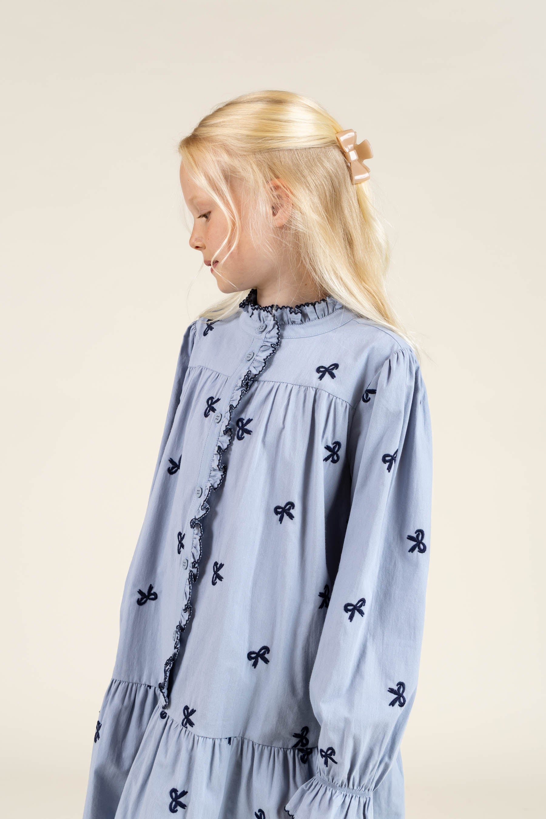 Popeline jurk met borduursel - Tween - Blue | 100680 Adison