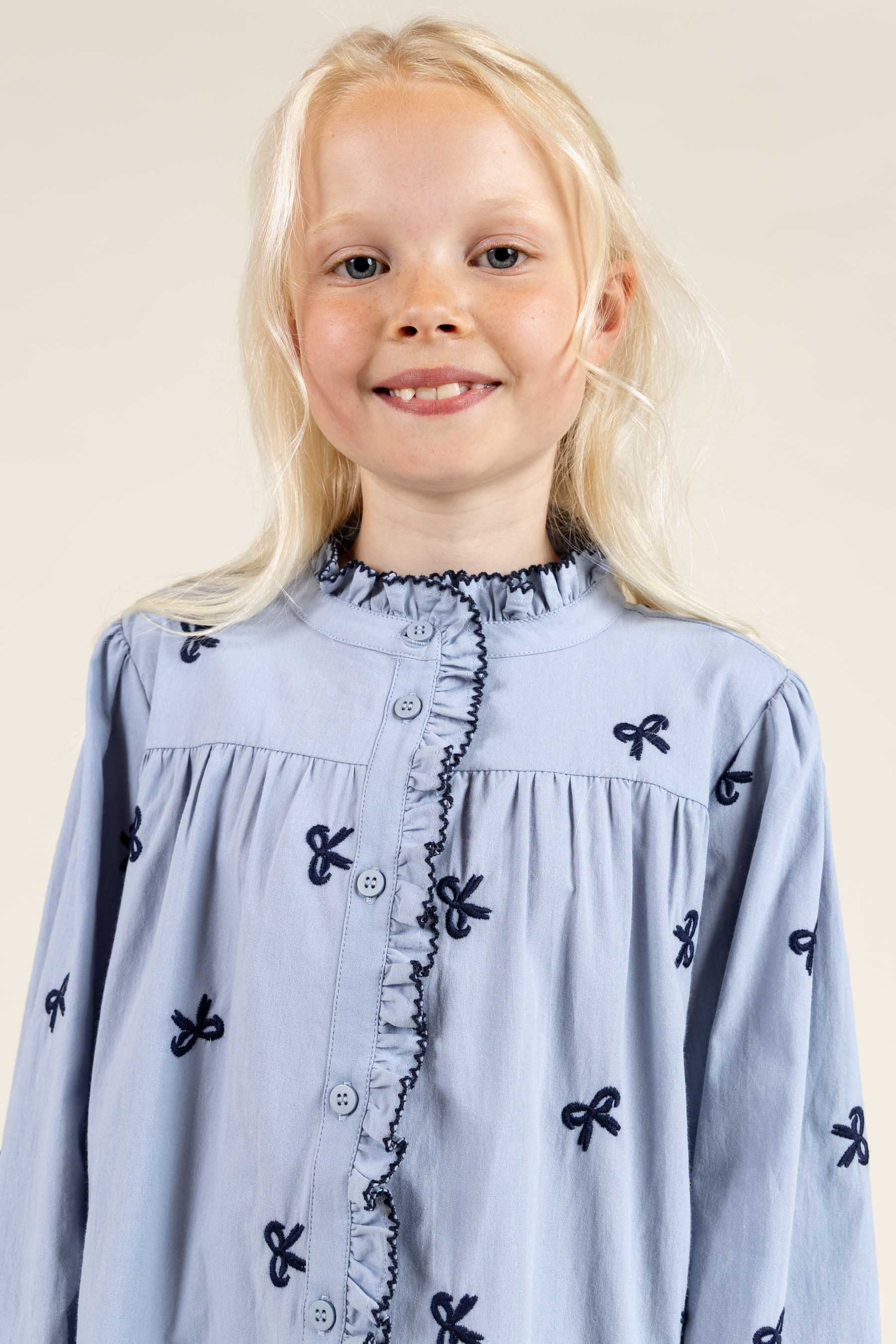 Popeline jurk met borduursel - Tween - Blue | 100680 Adison