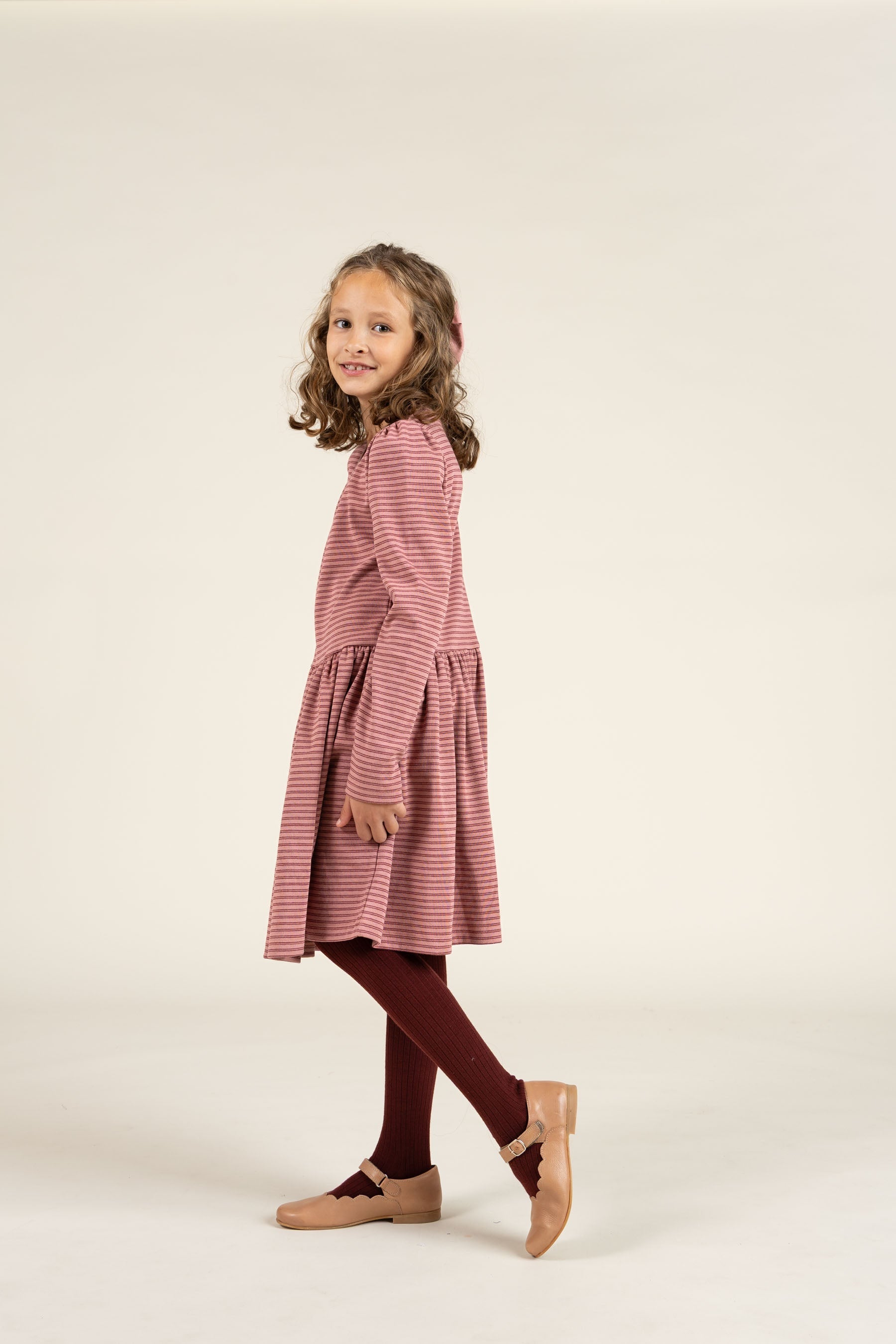 Gestreepte jersey jurk - Tween - Rose Stripe | 100651 Elise
