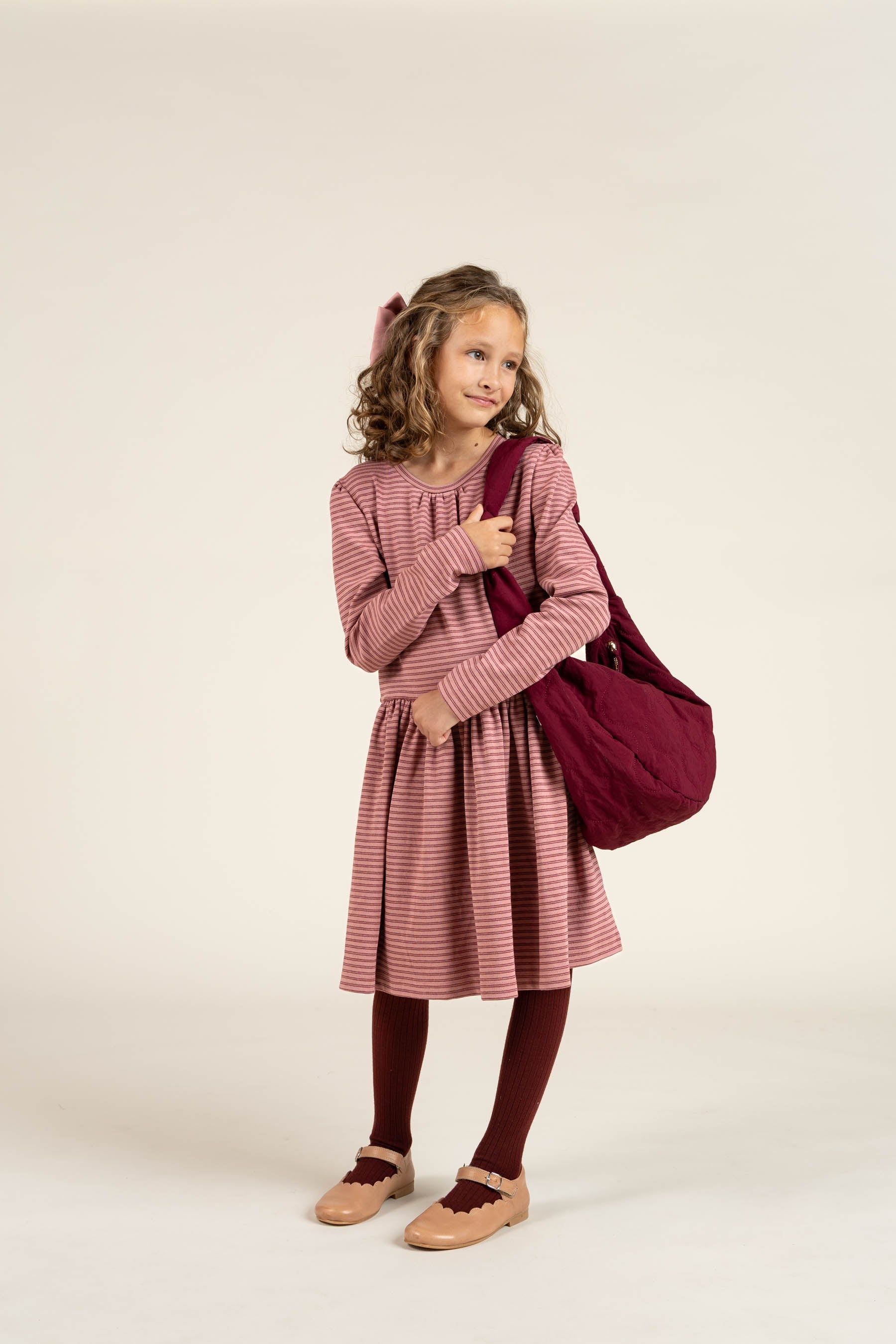 Gestreepte jersey jurk - Tween - Rose Stripe | 100651 Elise