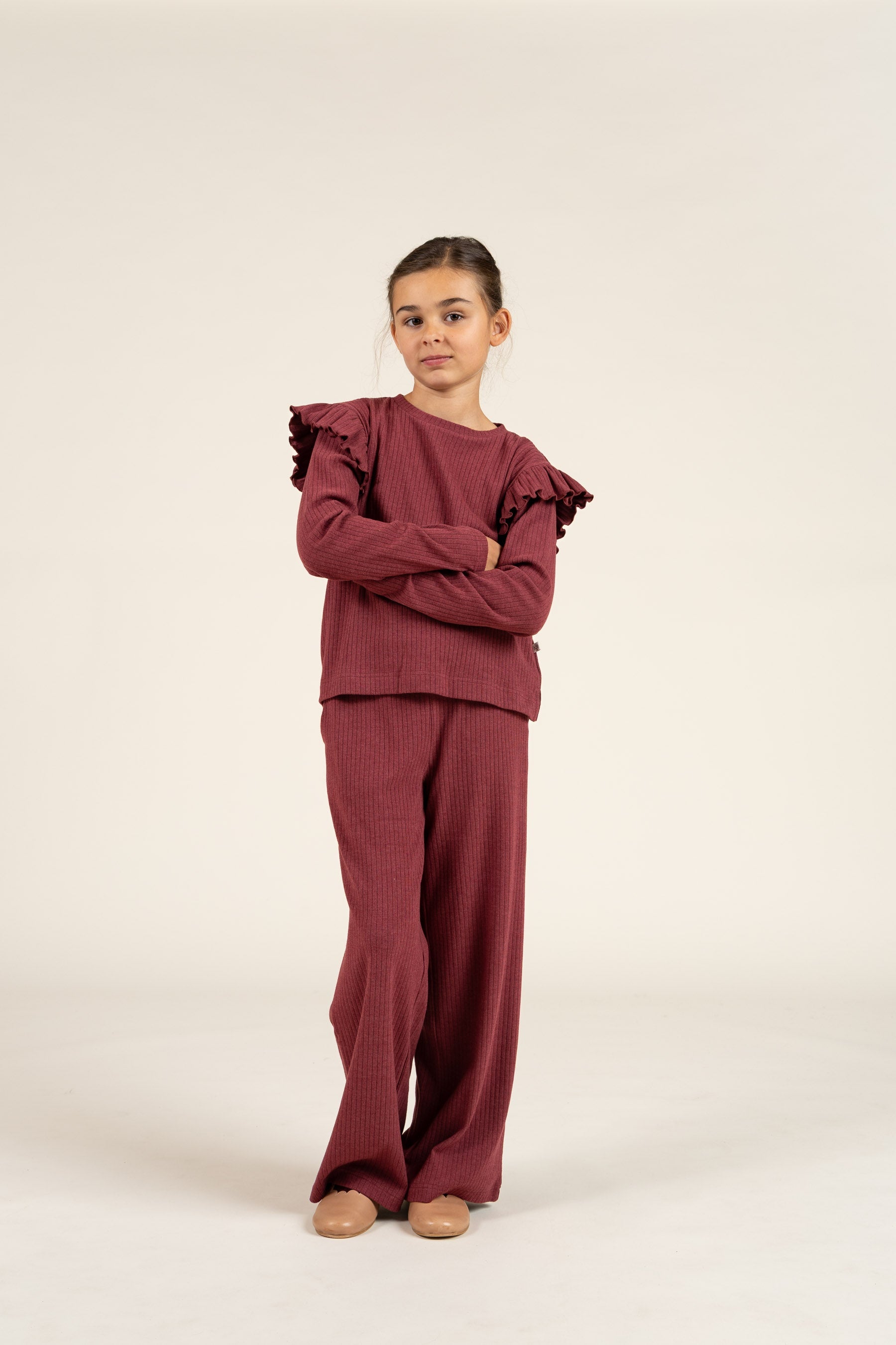 Zachte geribde blouse - Tween - Burgundy Melange | 100696 Alana