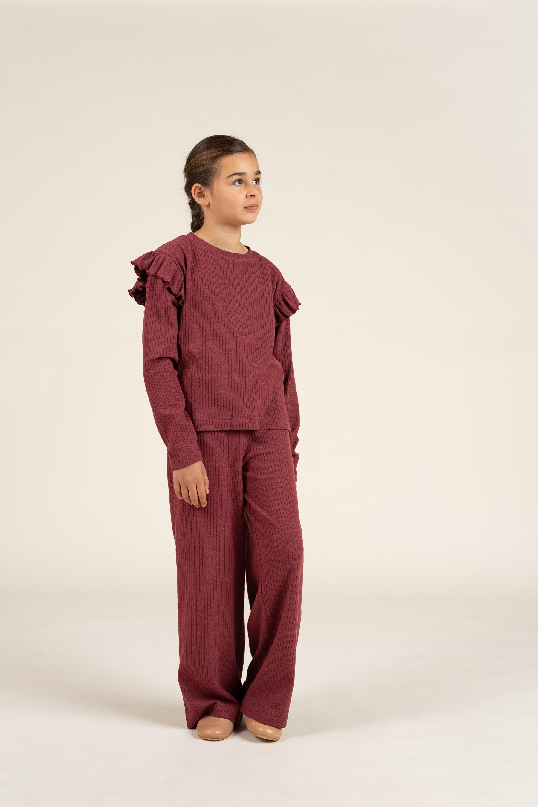 Zachte geribde blouse - Tween - Burgundy Melange | 100696 Alana
