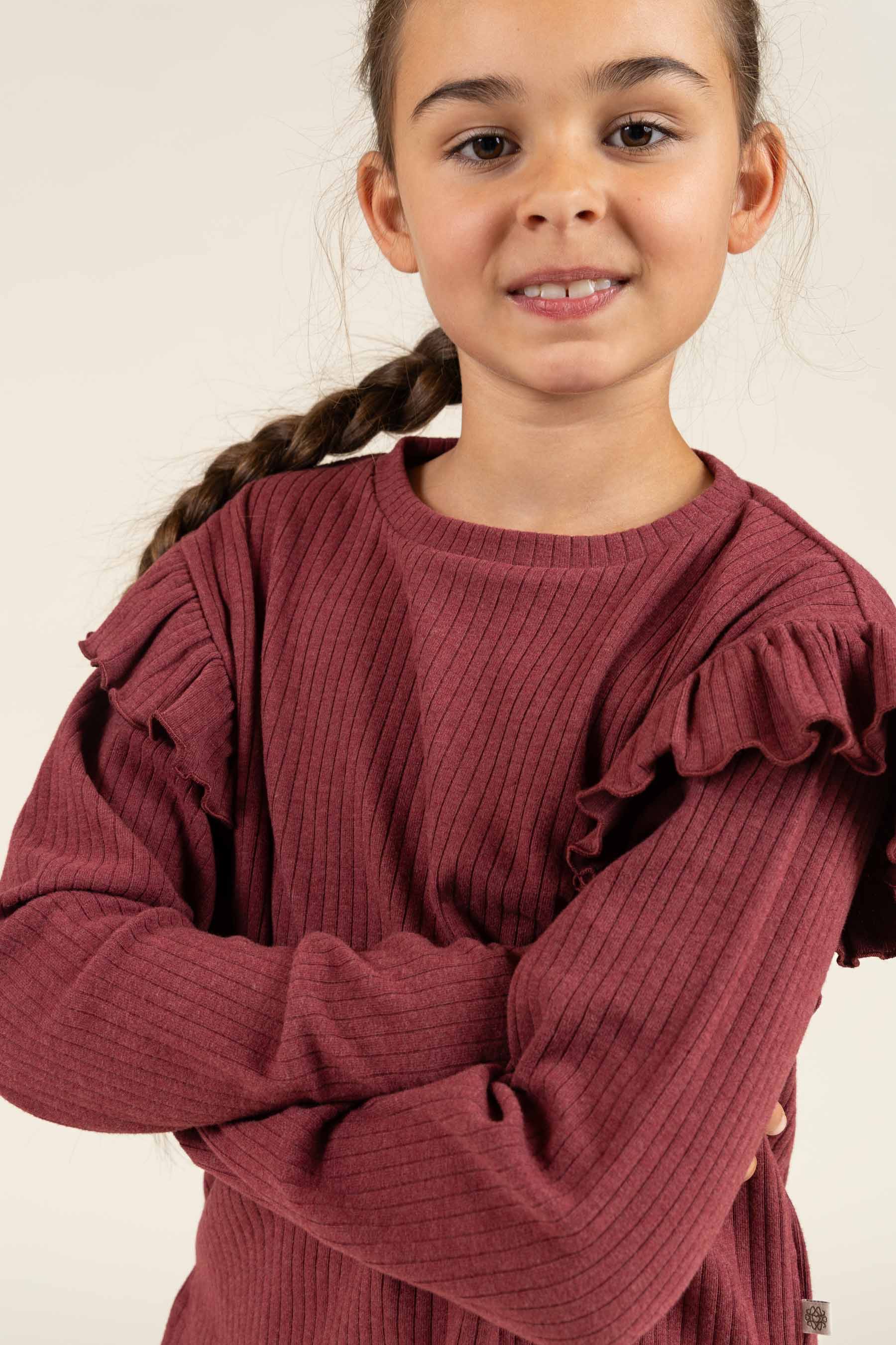 Zachte geribde blouse - Tween - Burgundy Melange | 100696 Alana