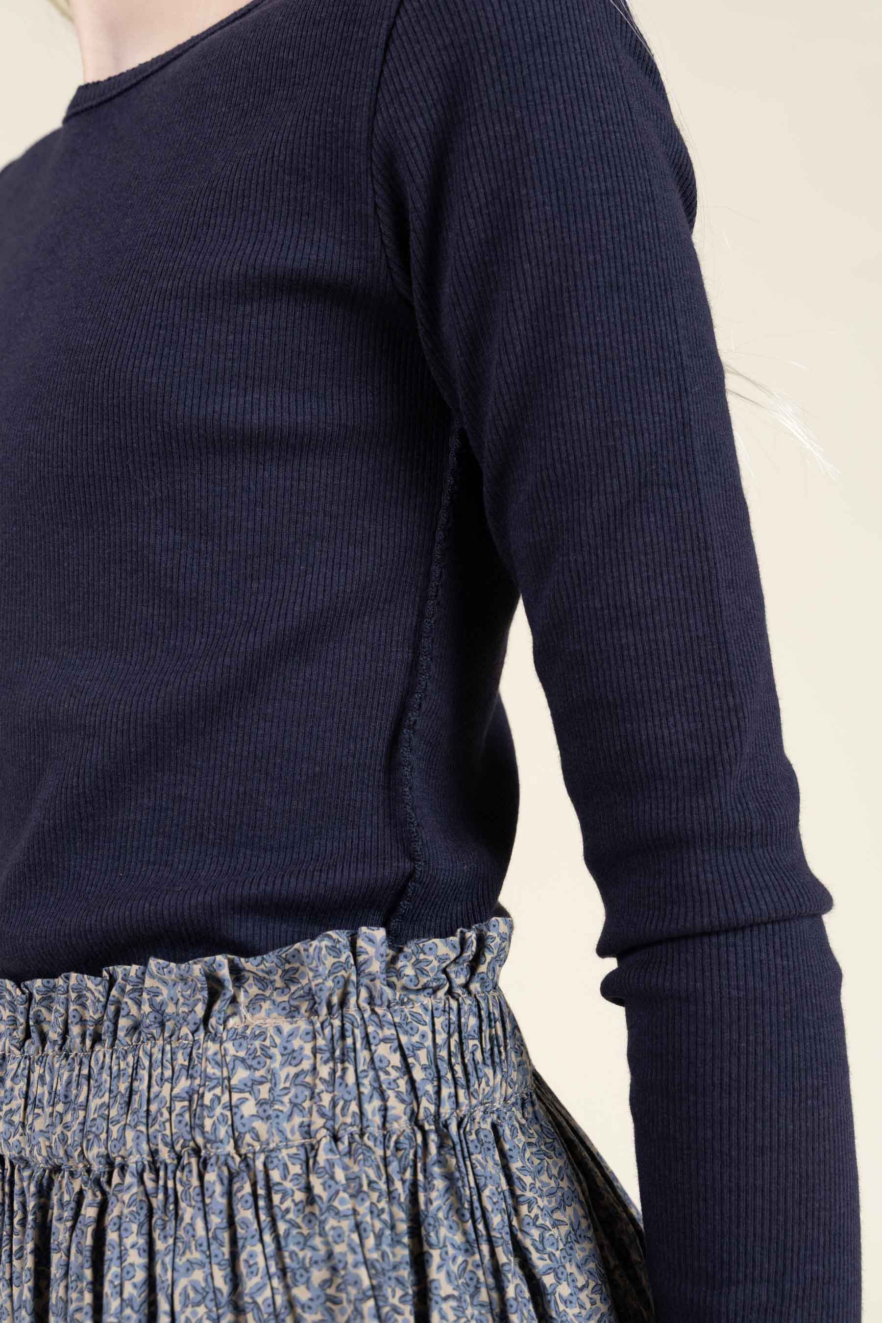 Modal Rib T-shirt met lange mouwen en Picot-randje - Tween - Navy | 100581 Mia