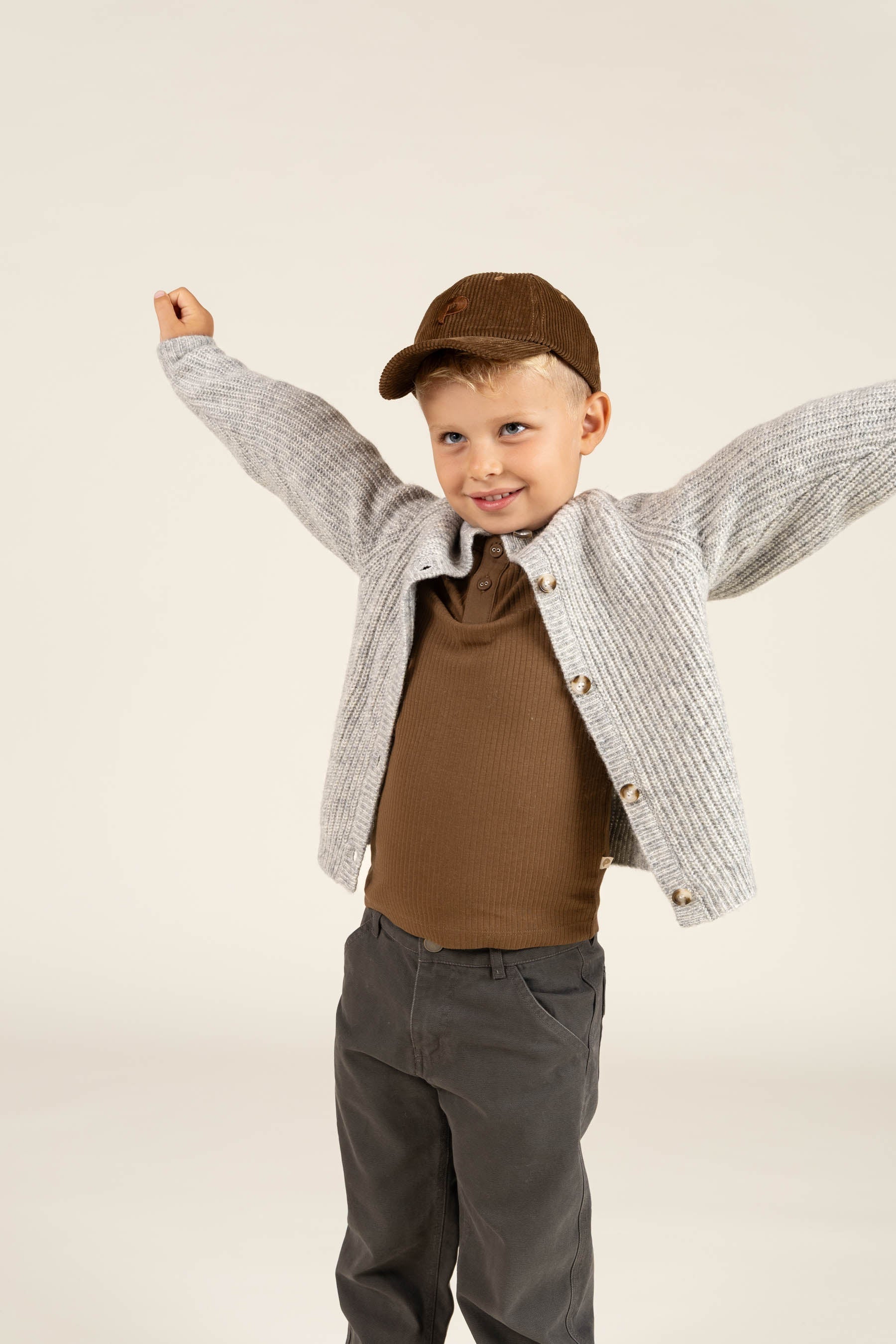 Katoenen rib T-shirt met lange mouwen - Kids - Coffee | 100568 Manson