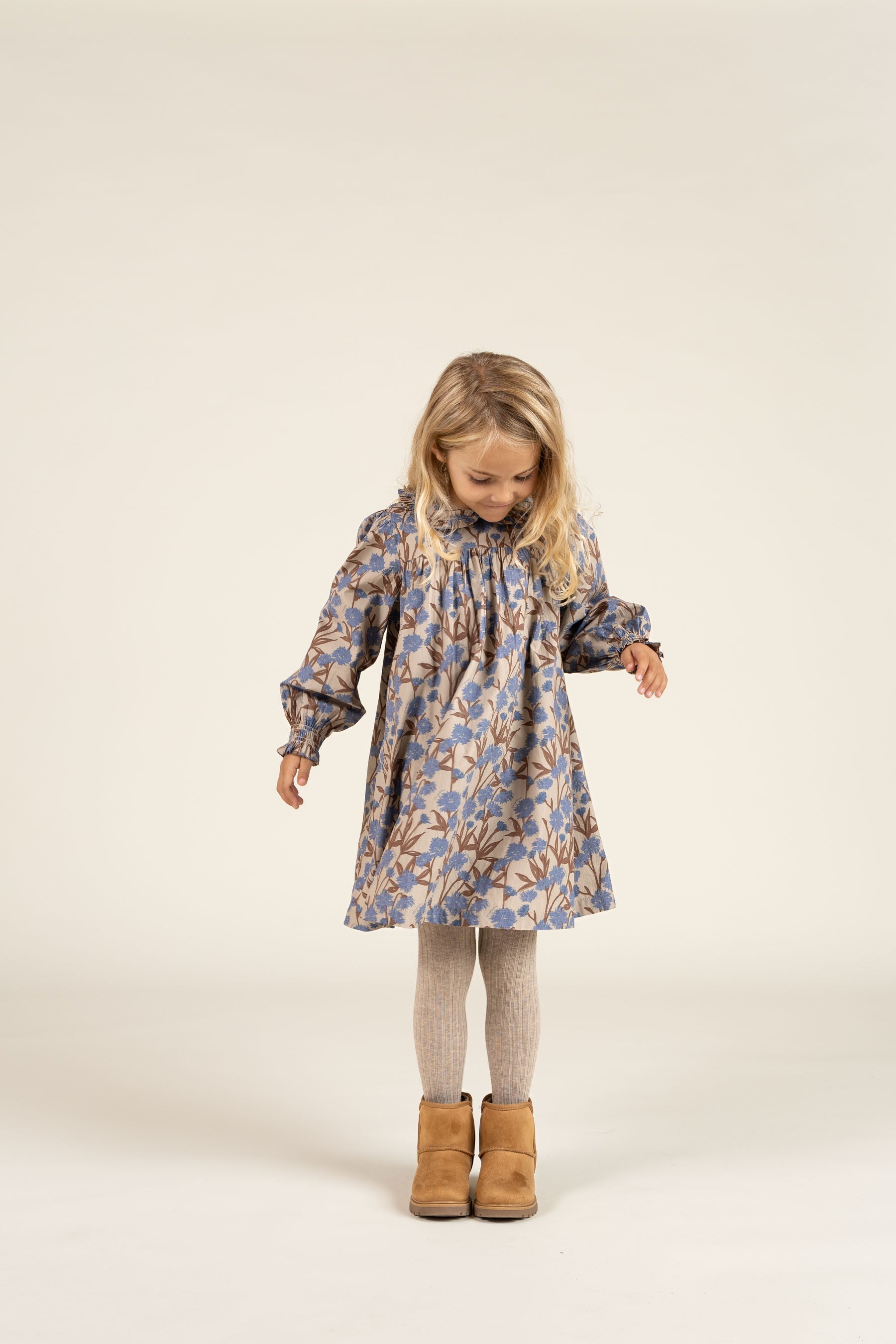 Bedrukte katoenen popeline jurk - Kids - Blue / Brown | 100721 Amy