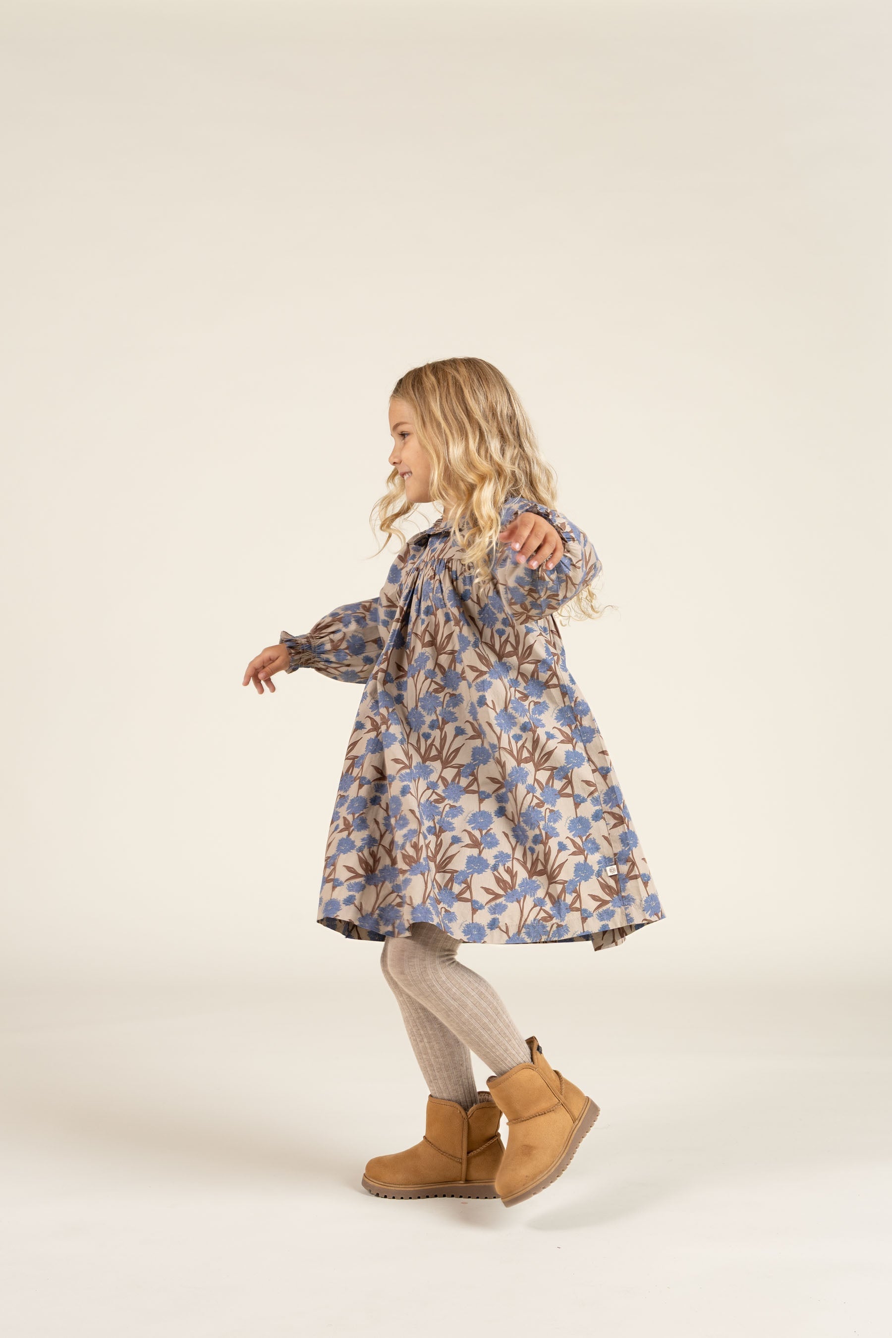 Bedrukte katoenen popeline jurk - Kids - Blue / Brown | 100721 Amy