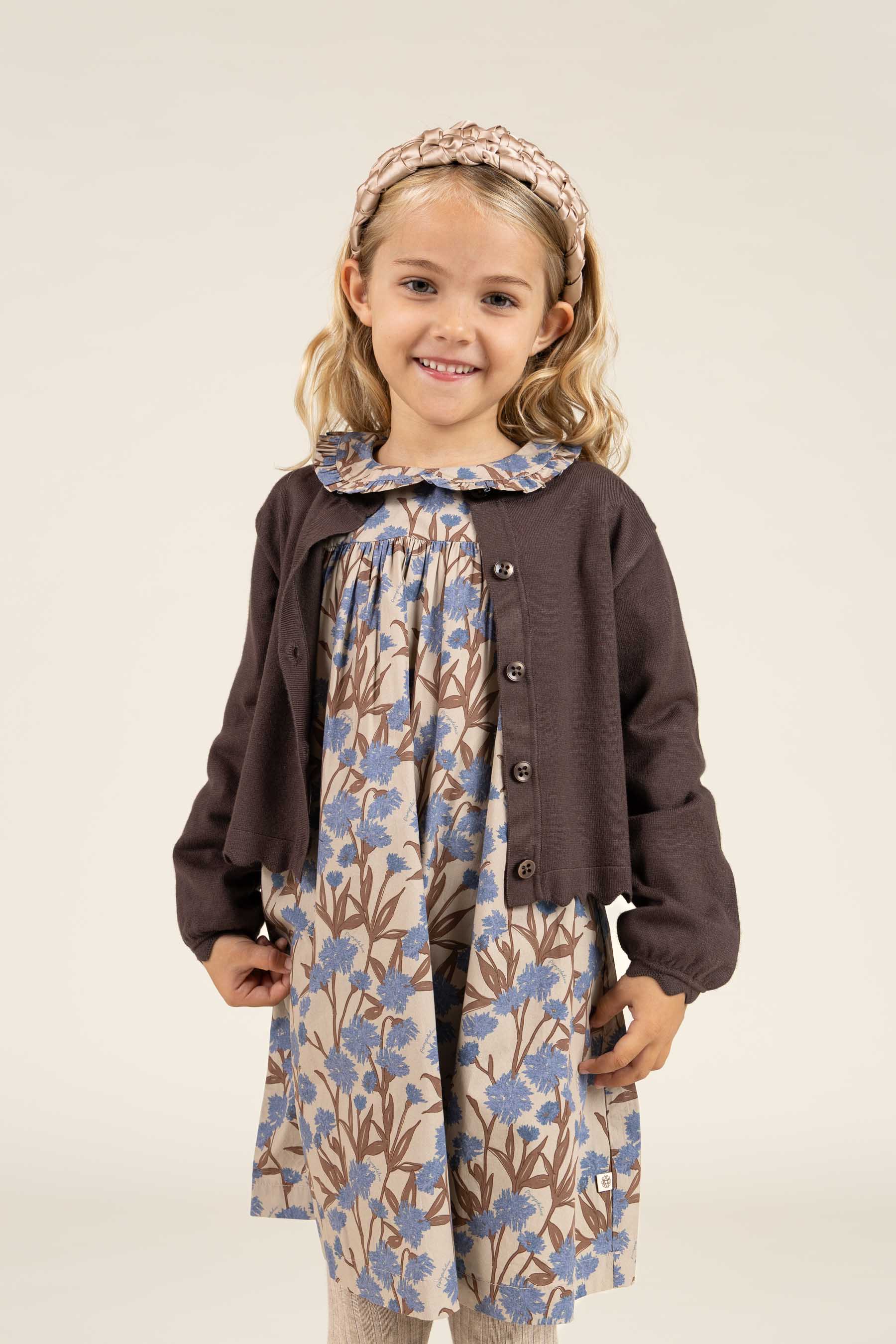 Bedrukte katoenen popeline jurk - Kids - Blue / Brown | 100721 Amy