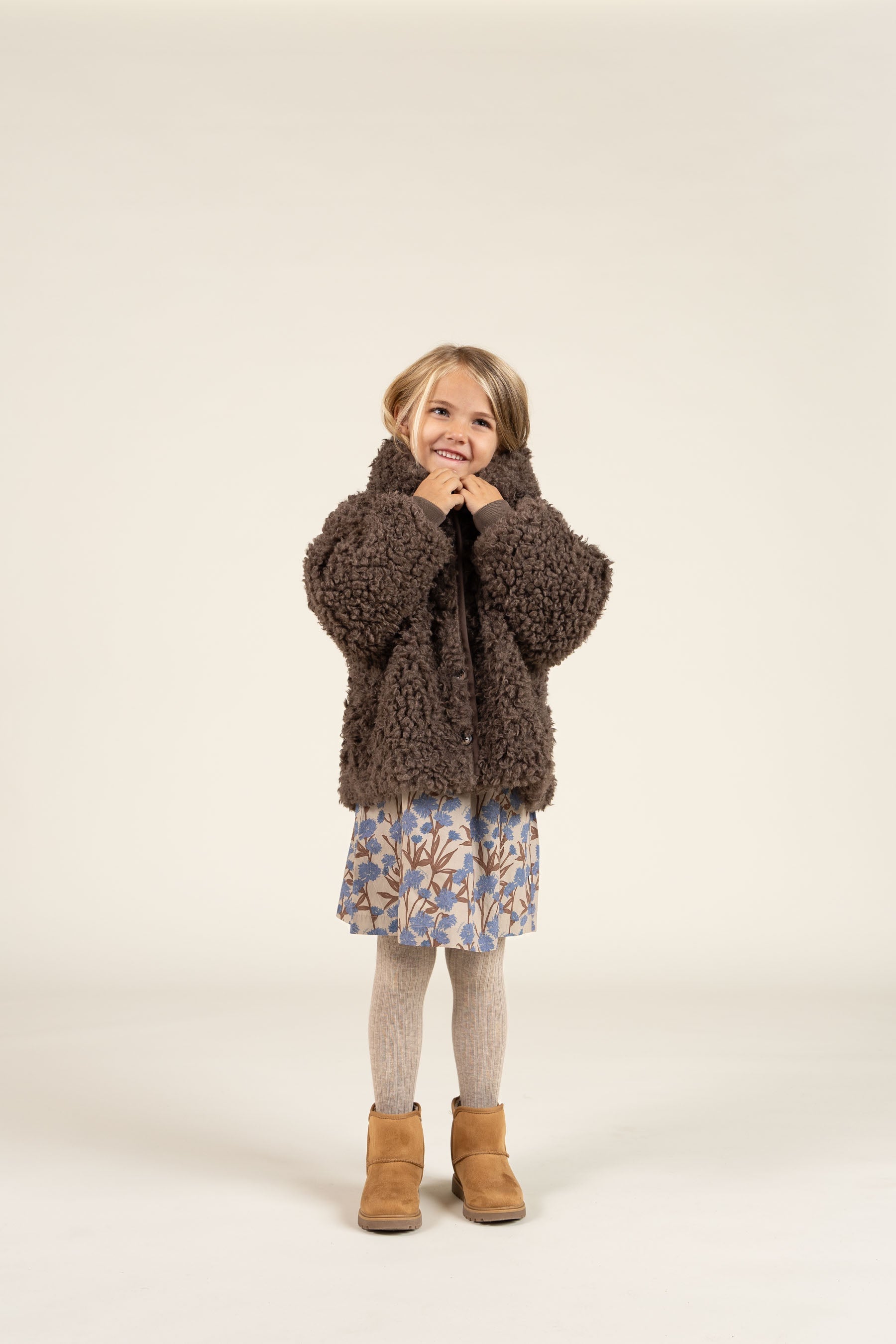 Faux Fur Hooded Jacket met Rib manchet - Kids - Chocolate | 100547 Ellie