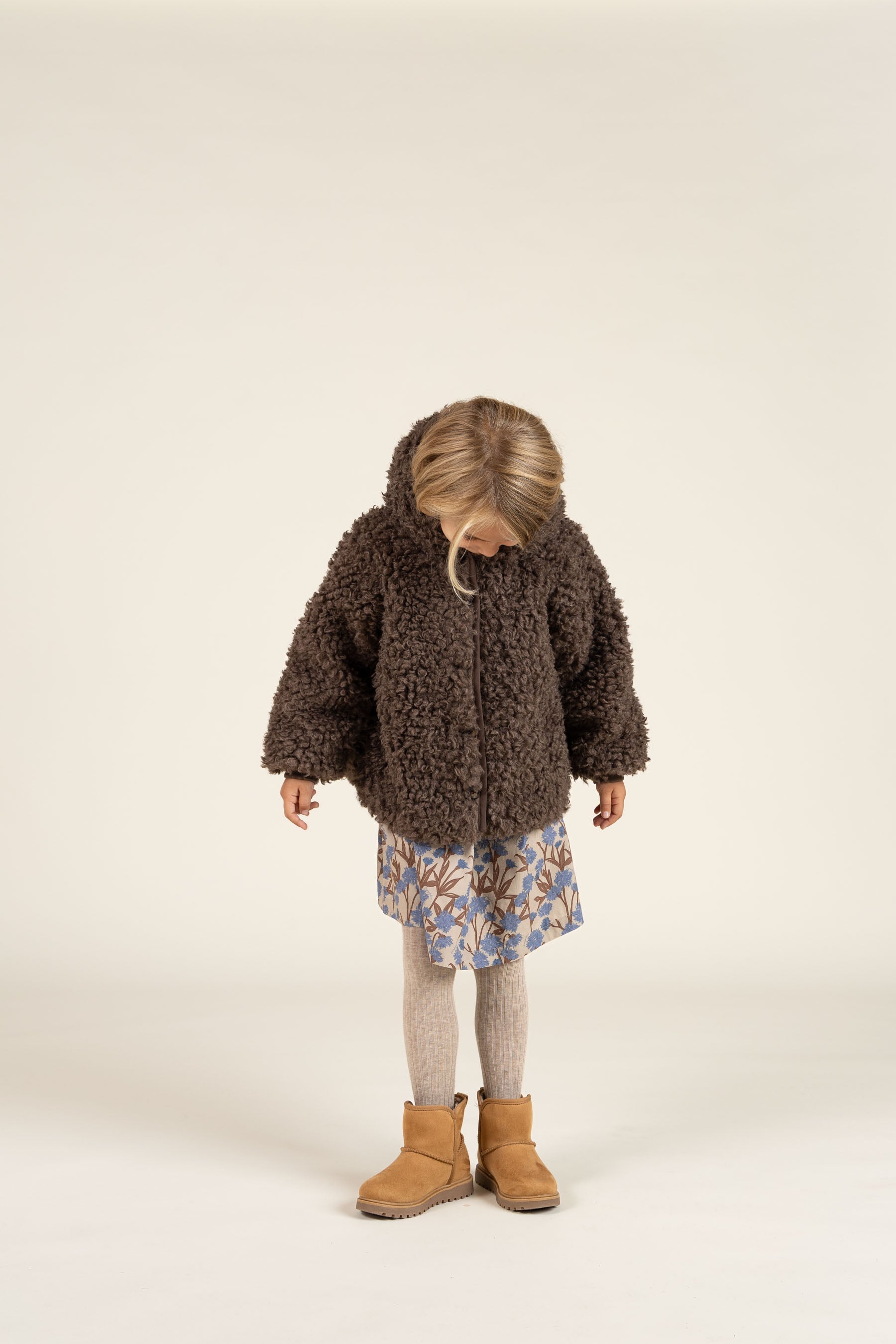 Faux Fur Hooded Jacket met Rib manchet - Kids - Chocolate | 100547 Ellie
