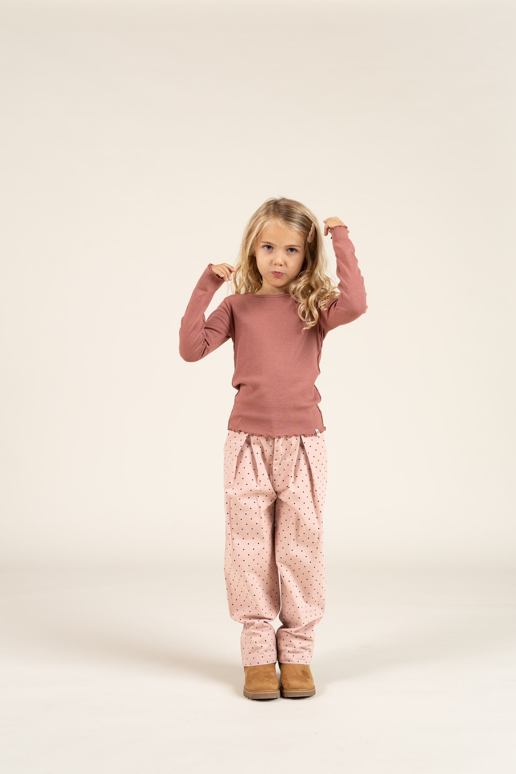 Modal Rib-T-shirt met lange mouwen en Picot-randje - Kids - Old Rose | 100578 Mia