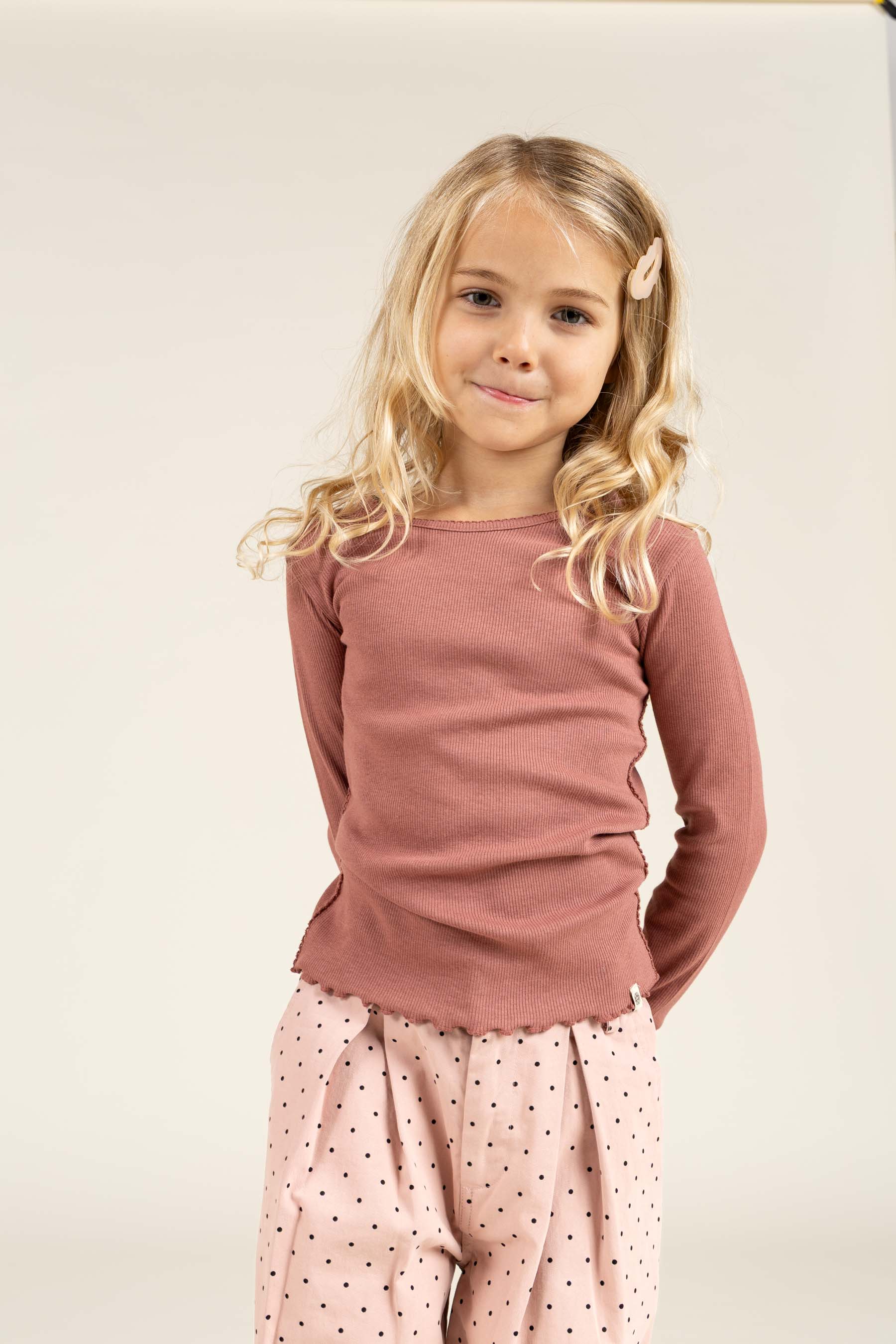 Modal Rib-T-shirt met lange mouwen en Picot-randje - Kids - Old Rose | 100578 Mia