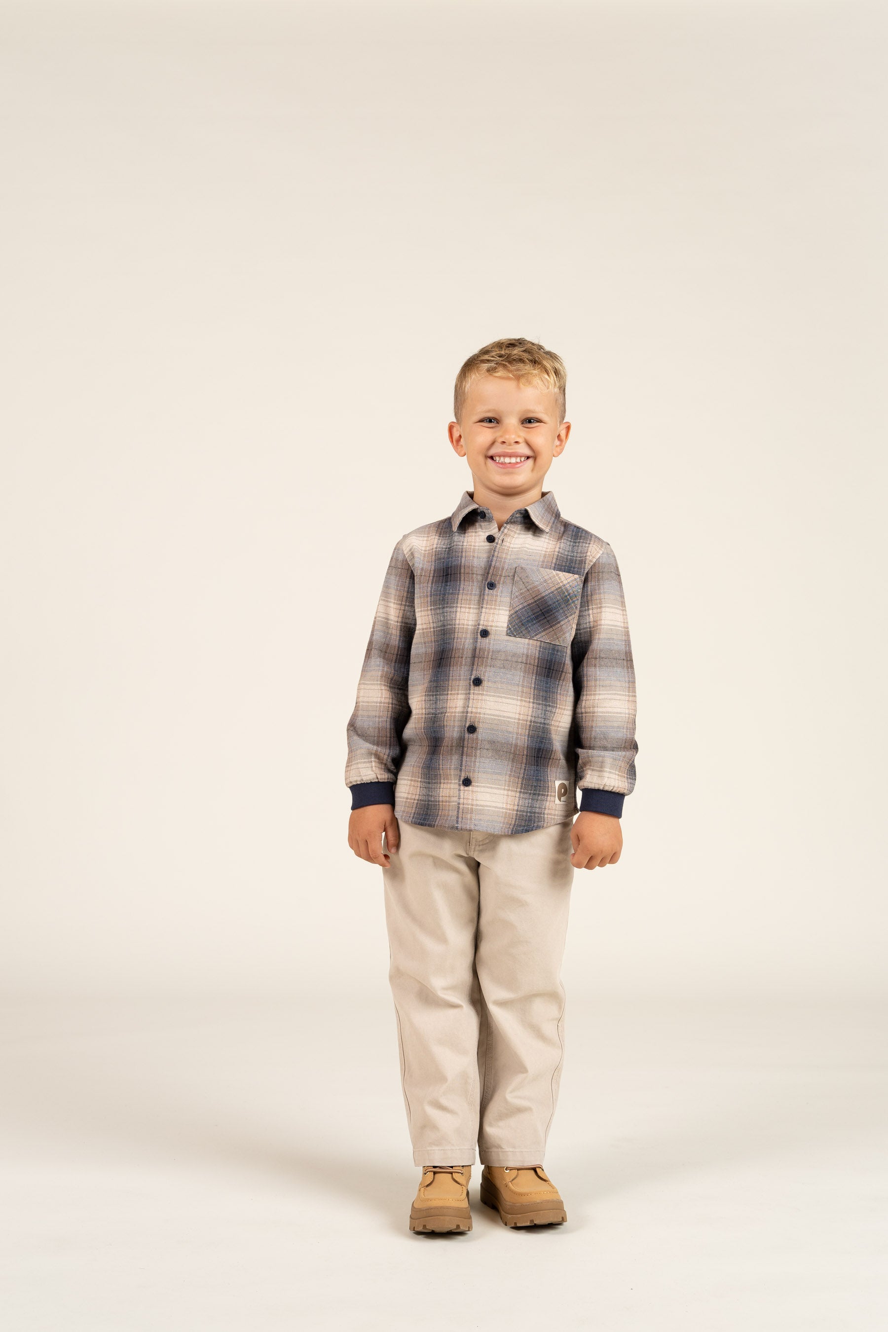 Geruit flanellen overhemd met ribboord - Kids - Brown Navy Check | 100529 Henry