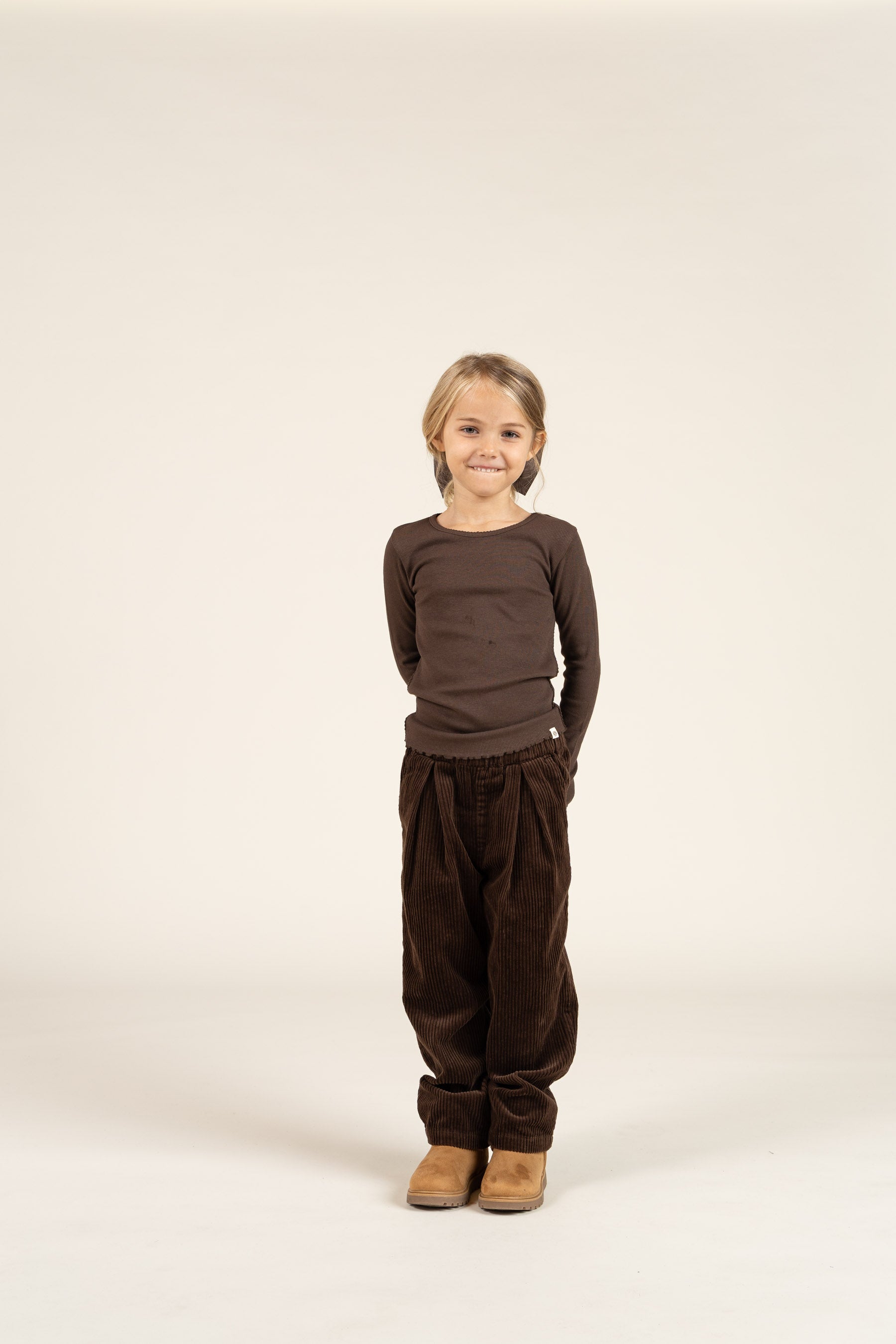 Modal Rib-T-shirt met lange mouwen en Picot-randje - Kids - Chocolate | 100576 Mia
