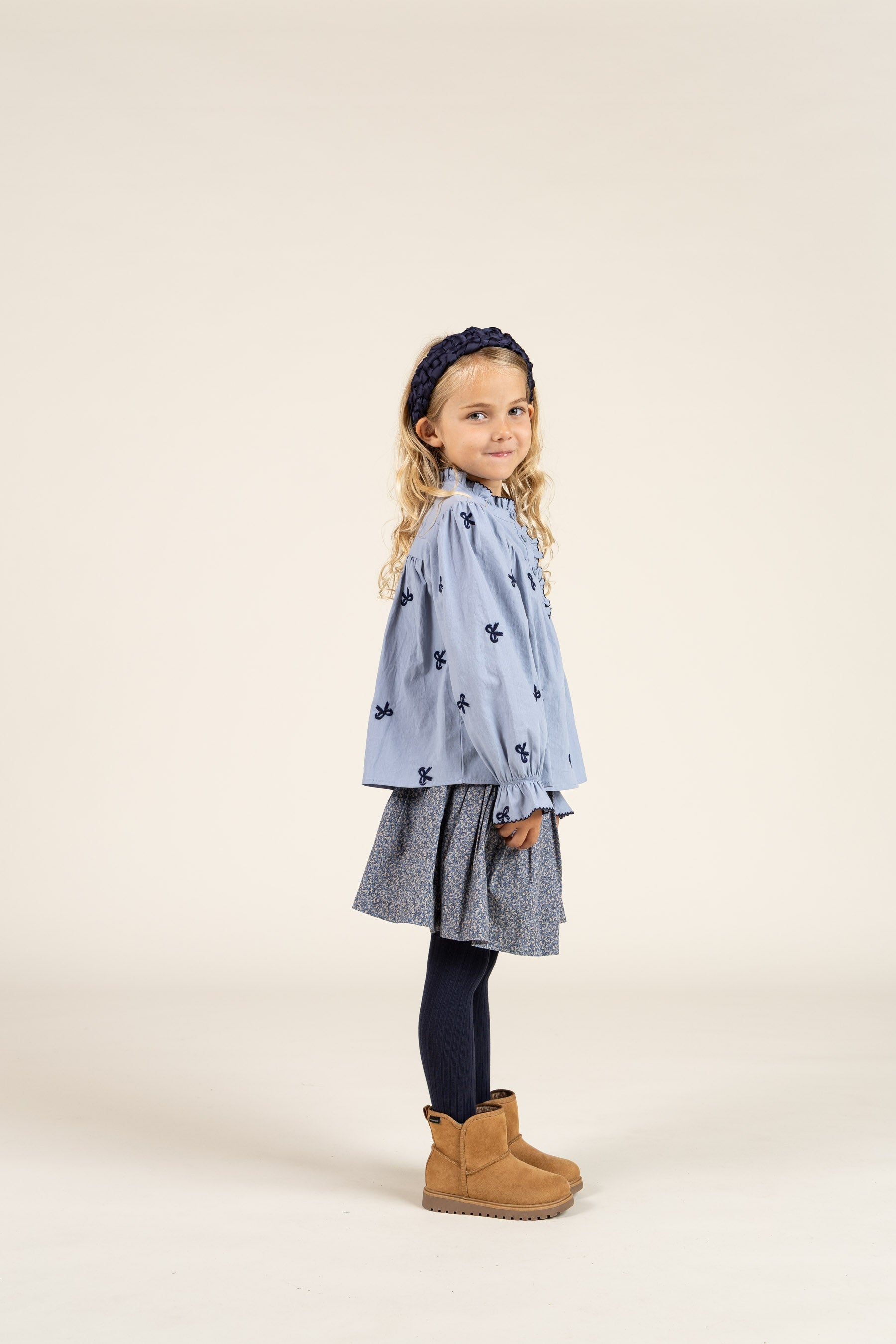 Popeline blouse met borduursel - Kids - Blue | 100675 Adison