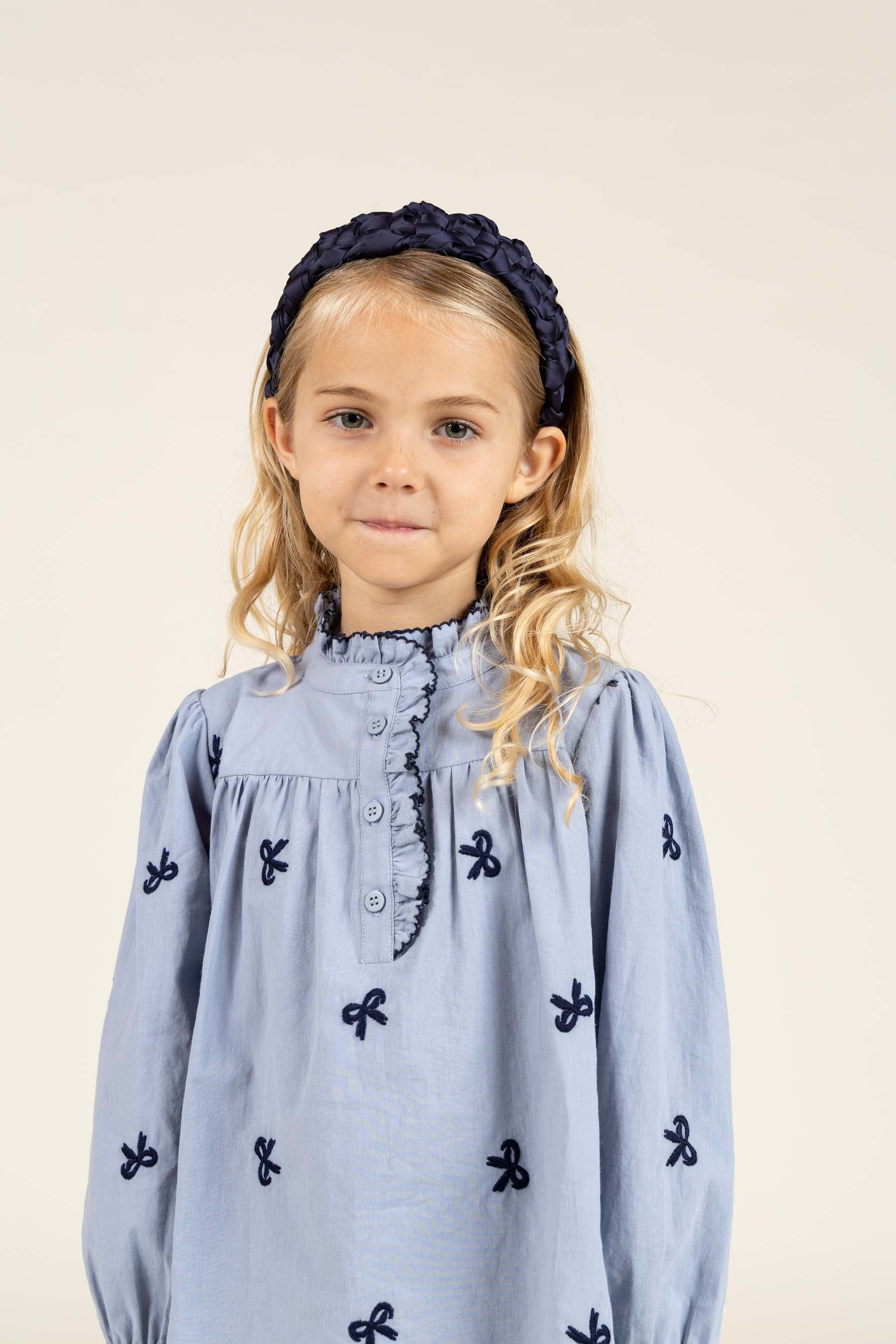 Popeline blouse met borduursel - Kids - Blue | 100675 Adison