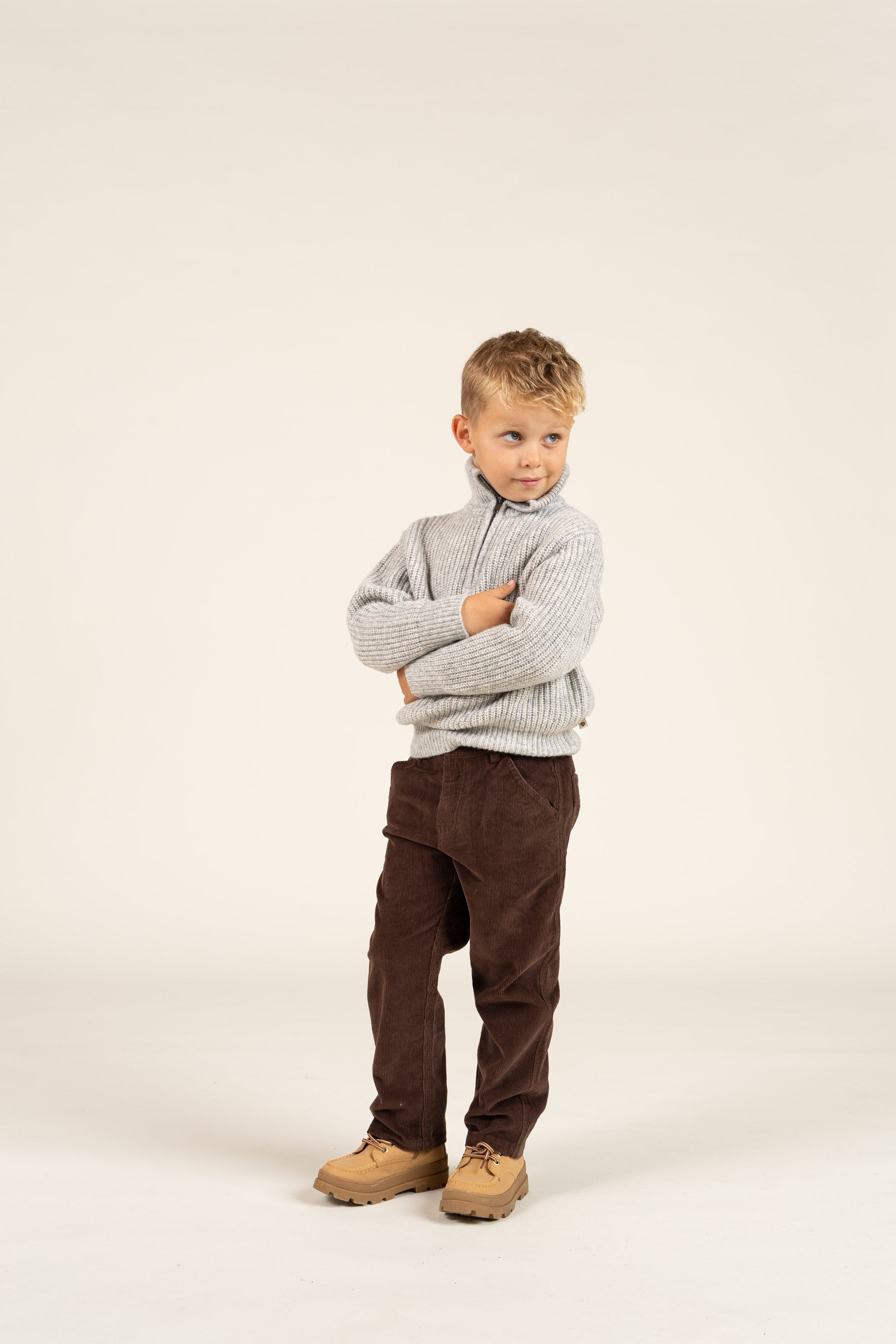 Trui van wolmix met halve rits - Kids - Grey Melange | 100752 Adam