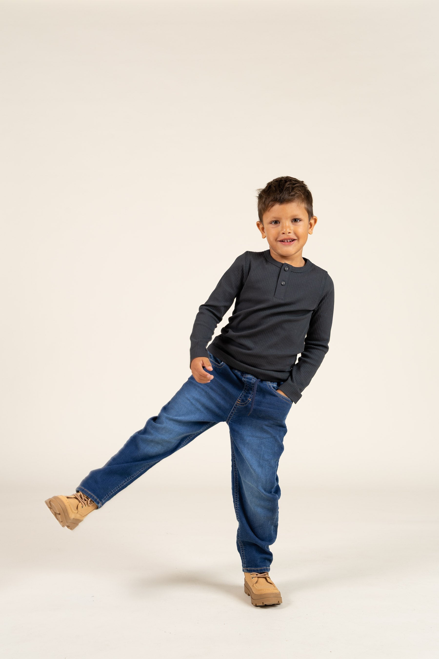 Katoenen rib T-shirt met lange mouwen - Kids - Forest Green | 100566 Manson