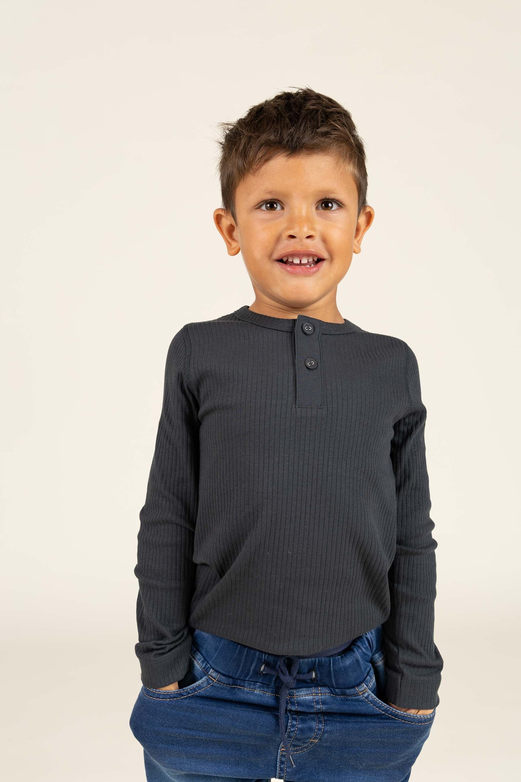 Katoenen rib T-shirt met lange mouwen - Kids - Forest Green | 100566 Manson