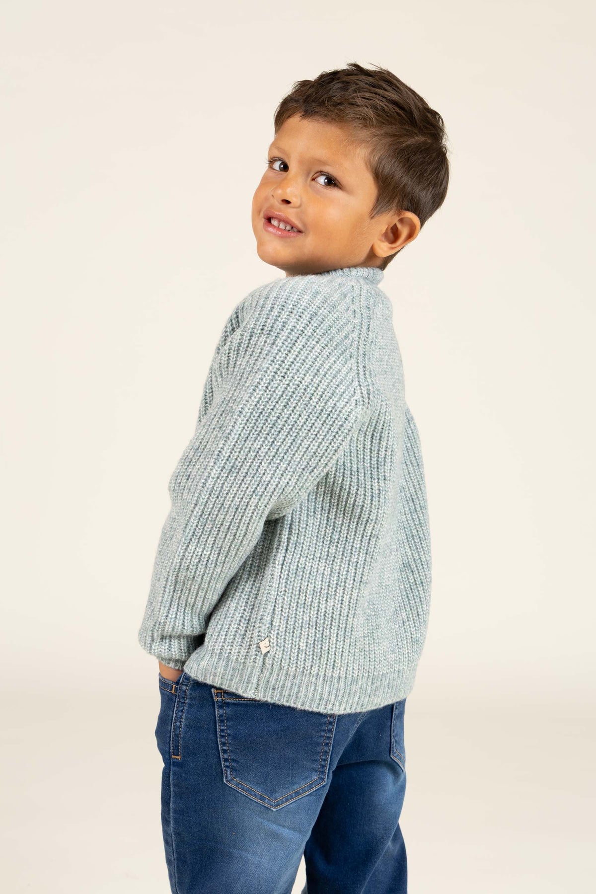 unisex vest van wolmix - Kids - Green Melange | 100747 Cork