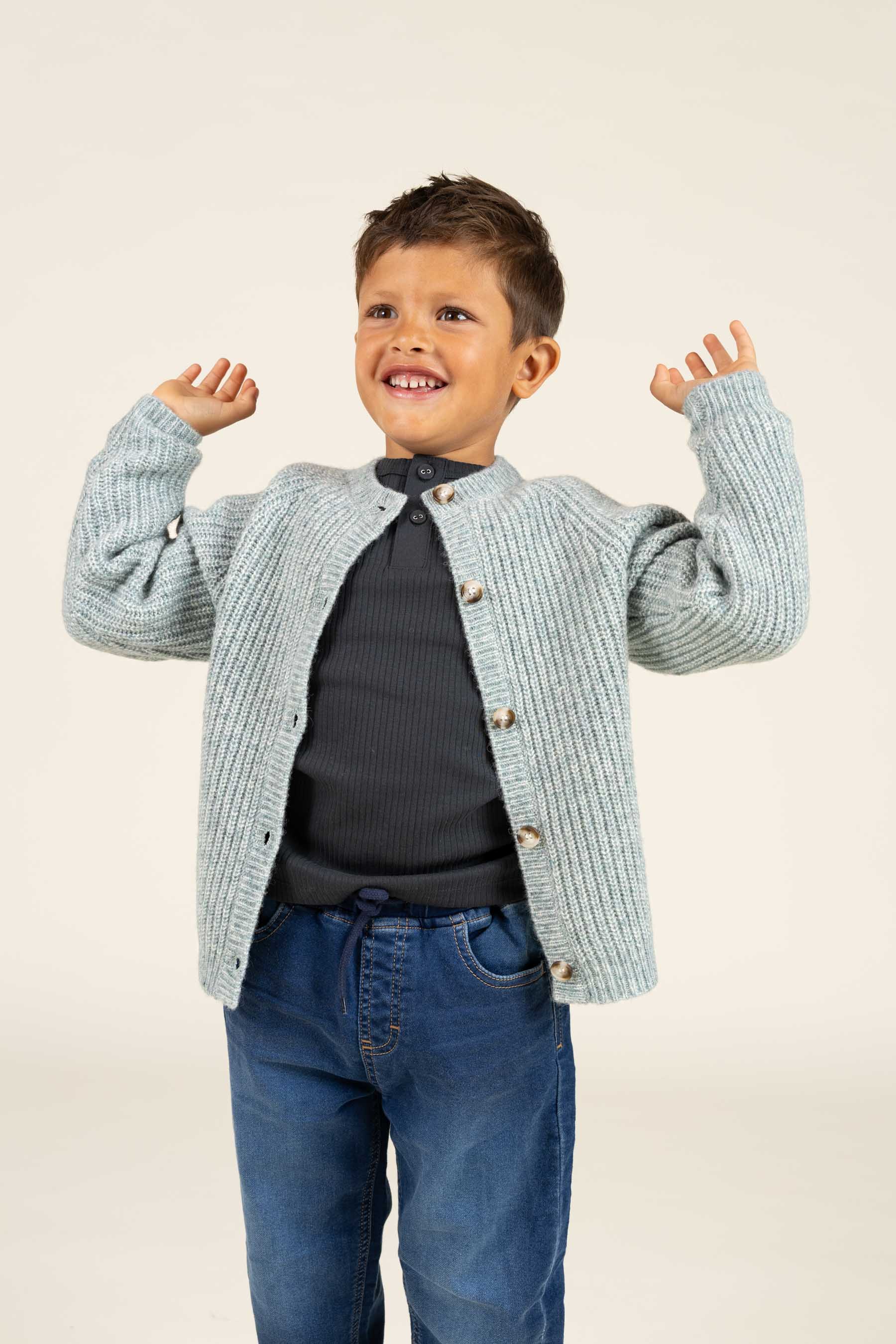 vest van wolmix - Kids - Green Melange | 100747 Cork