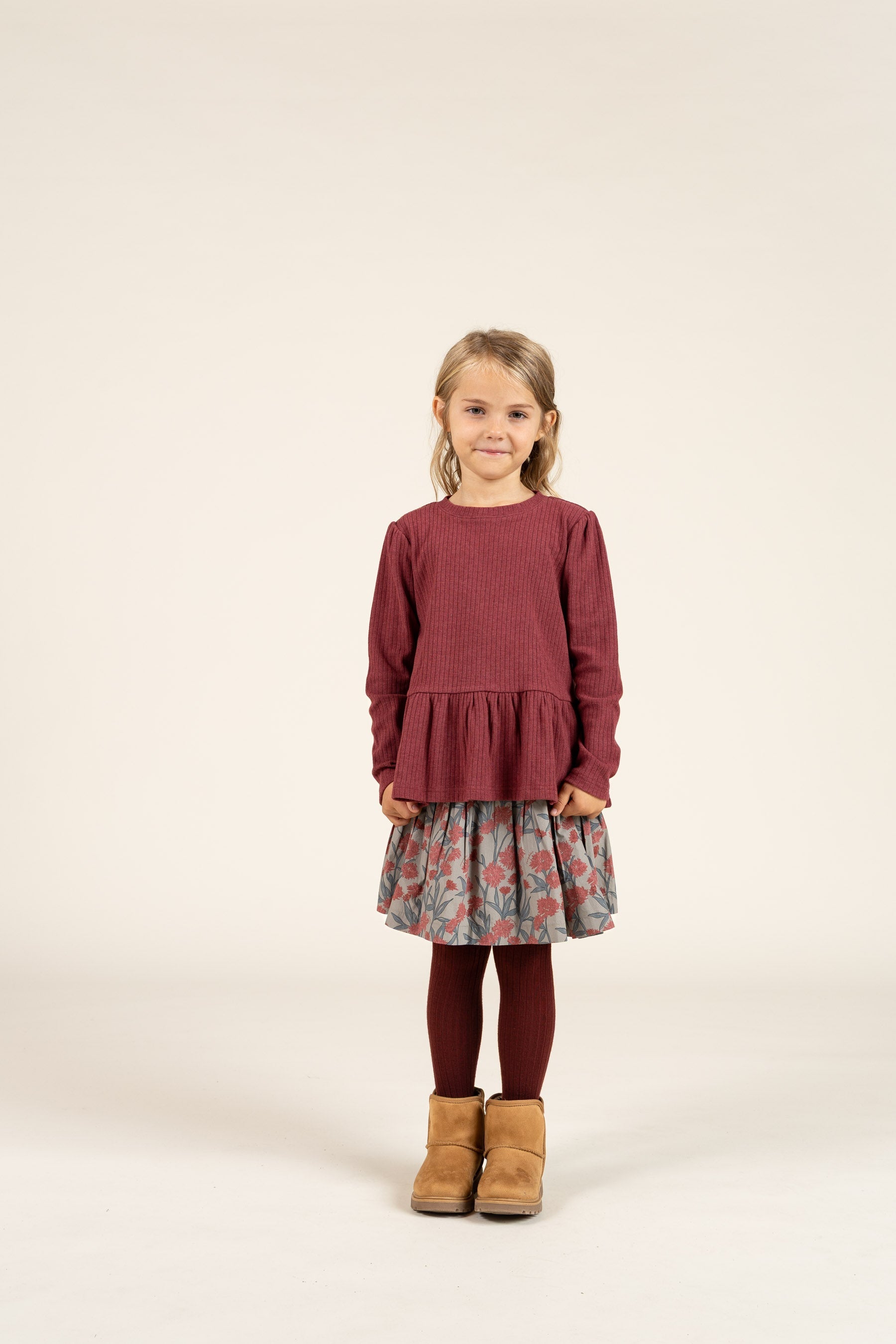 Zachte rib blouse - Kids - Burgundy Melange | 100700 Alana
