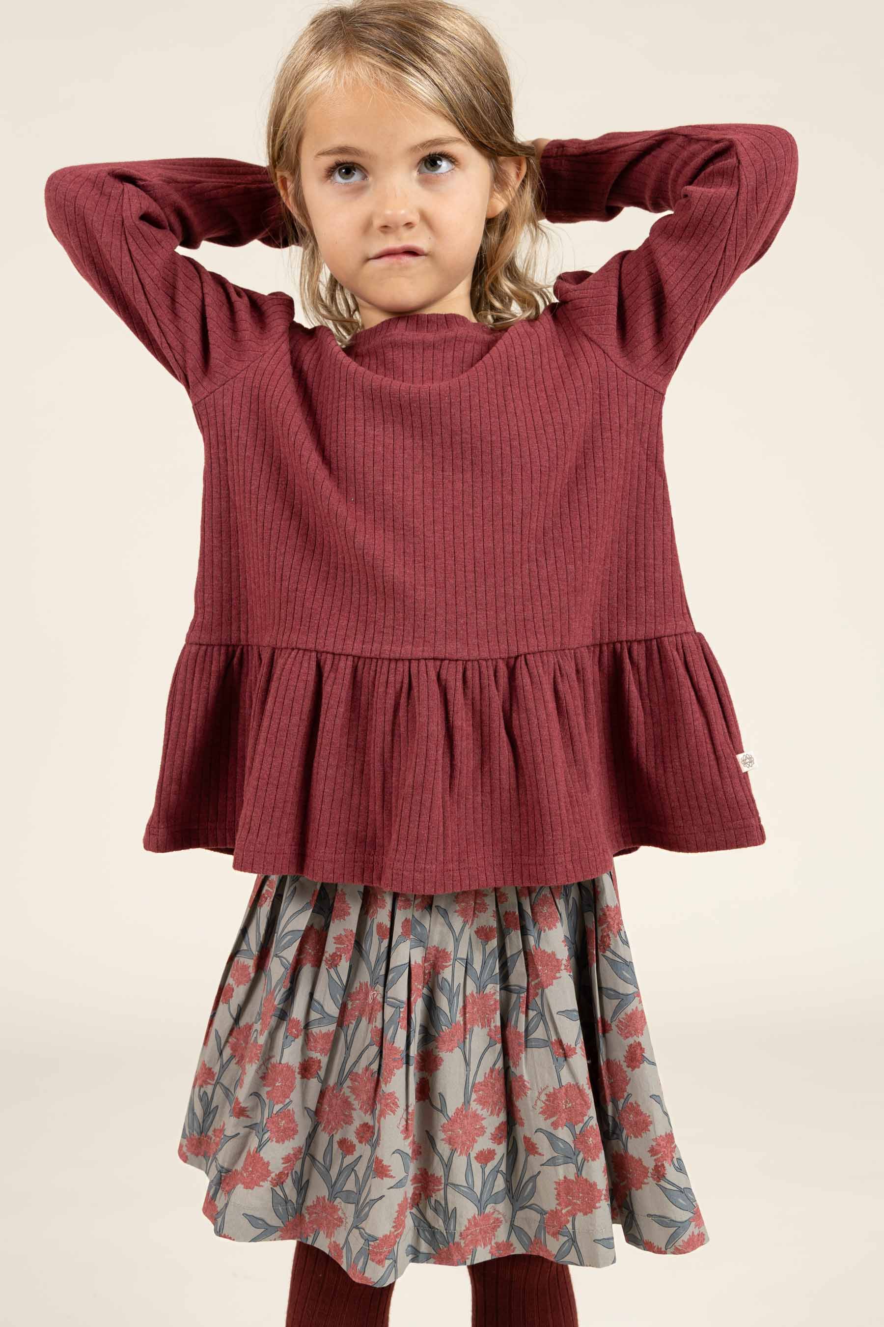 Zachte rib blouse - Kids - Burgundy Melange | 100700 Alana