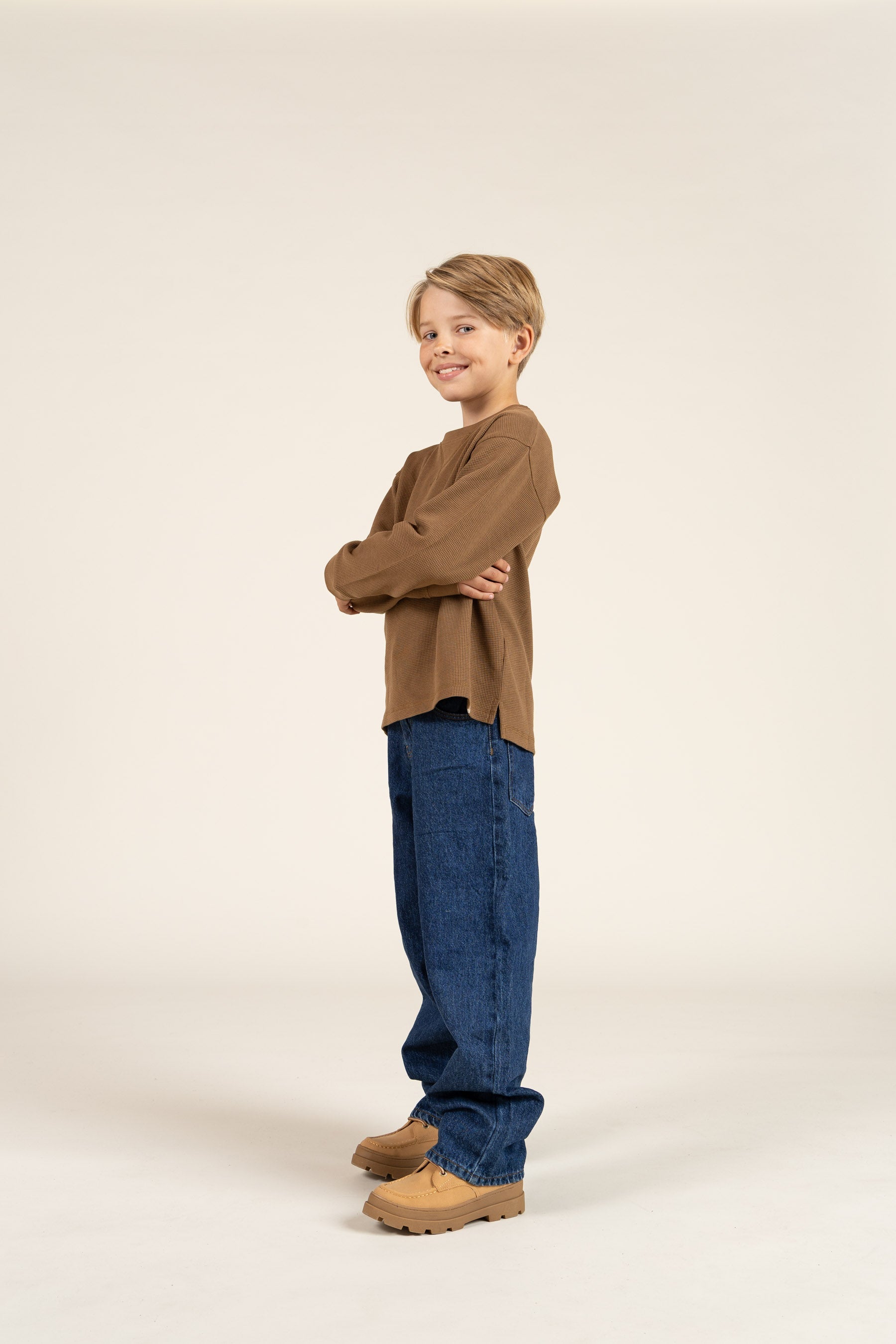 Gestructureerd T-shirt met lange mouwen - Tween - Coffee | 100706 Malthe