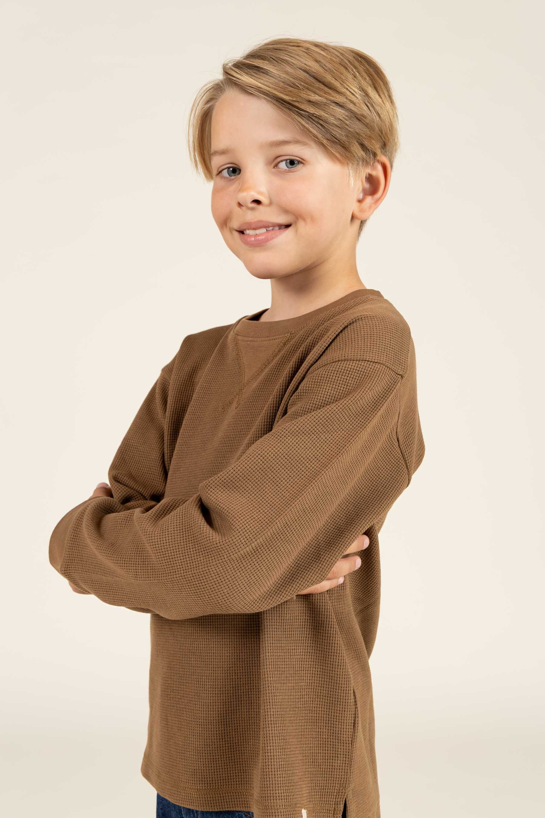 Gestructureerd T-shirt met lange mouwen - Tween - Coffee | 100706 Malthe