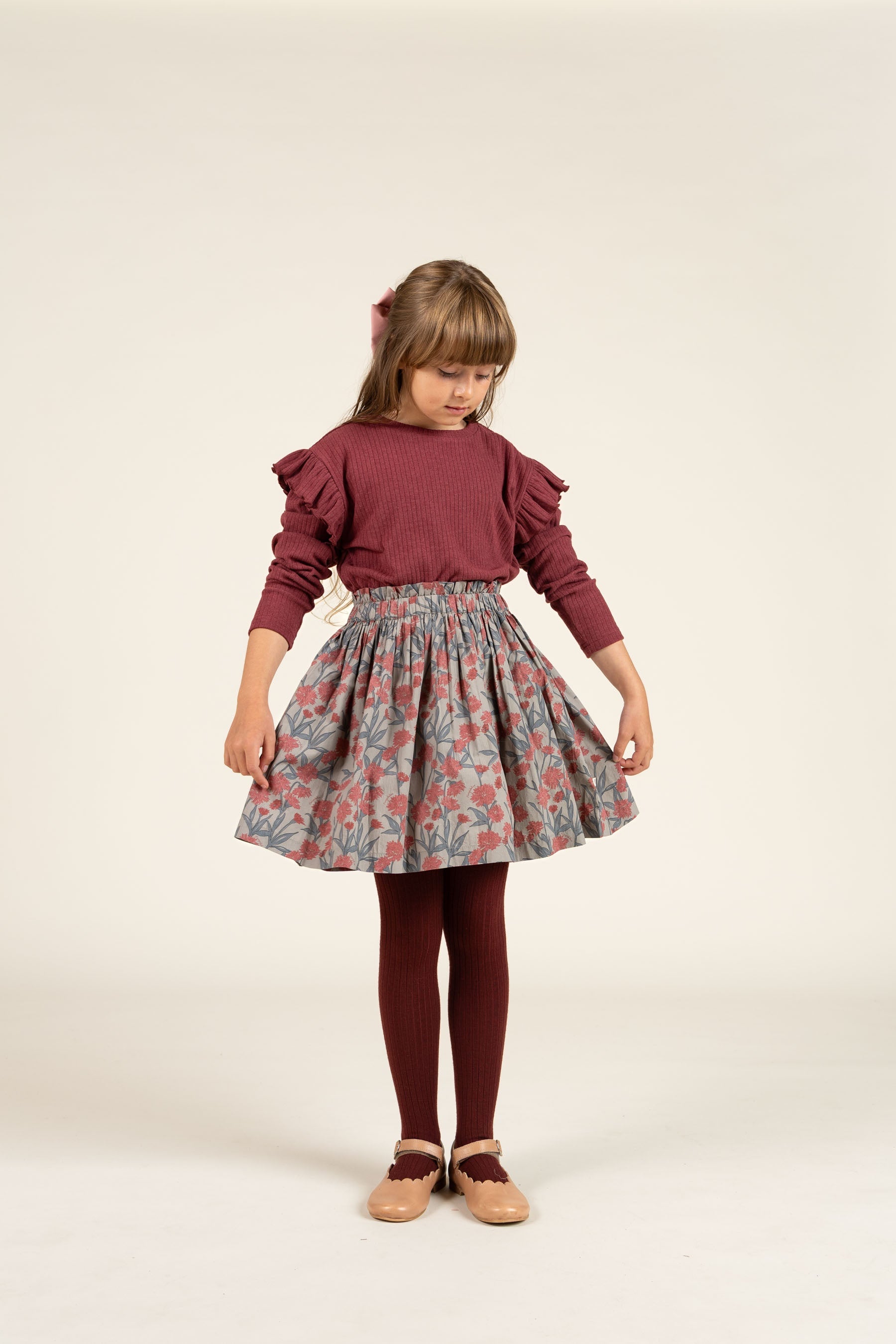 Bedrukte katoenen popeline rok - Tween - Rose / Green | 100718 Amy