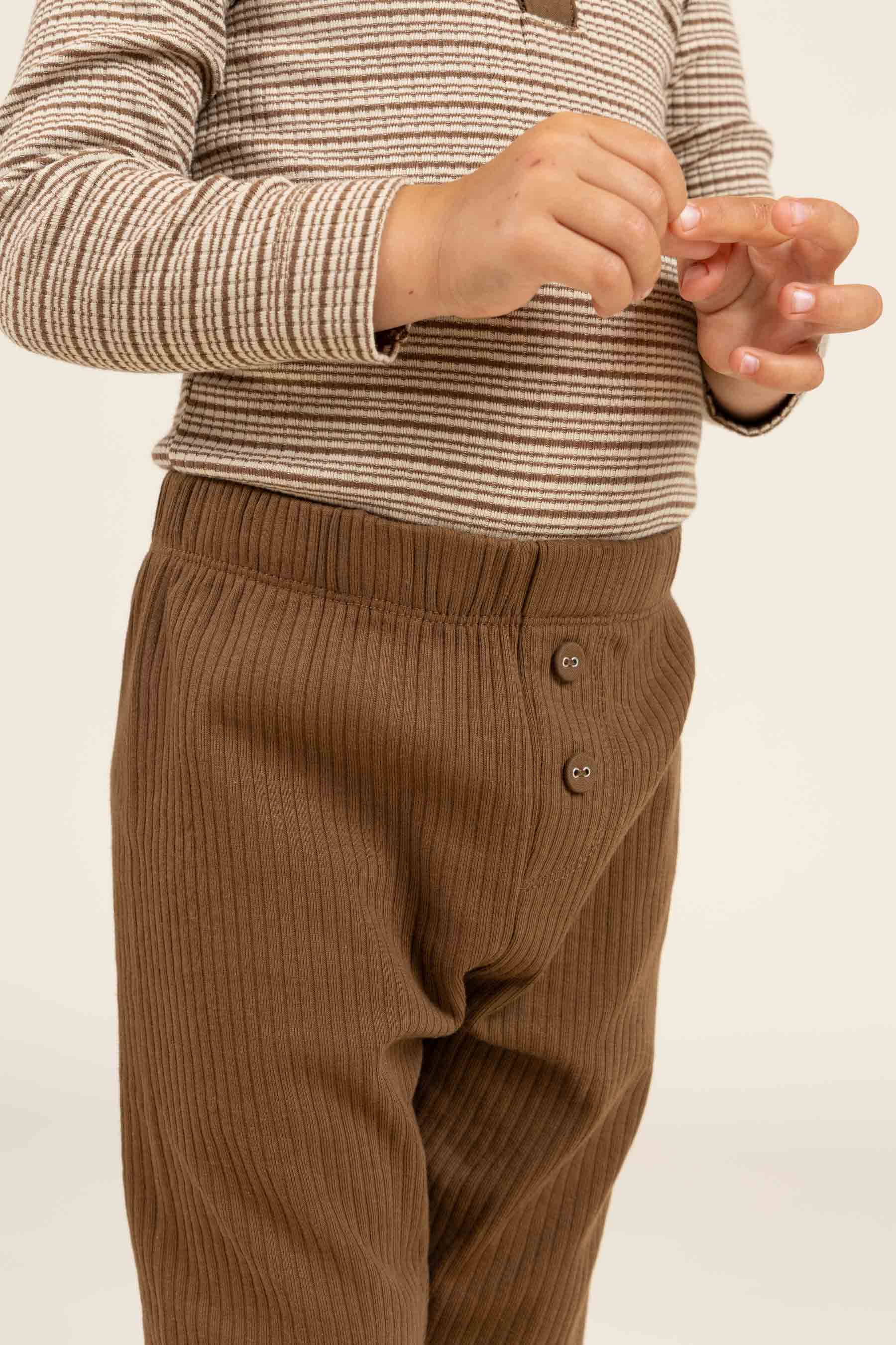 Katoenen ribbroek - Kids - Coffee | 100573 Manson