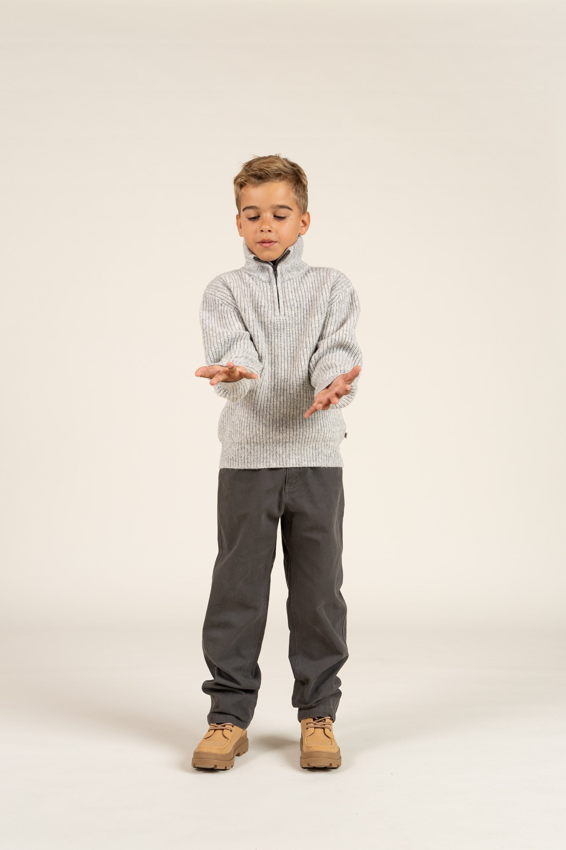 Trui van wolmix met halve rits - Tween - Grey Melange | 100753 Adam