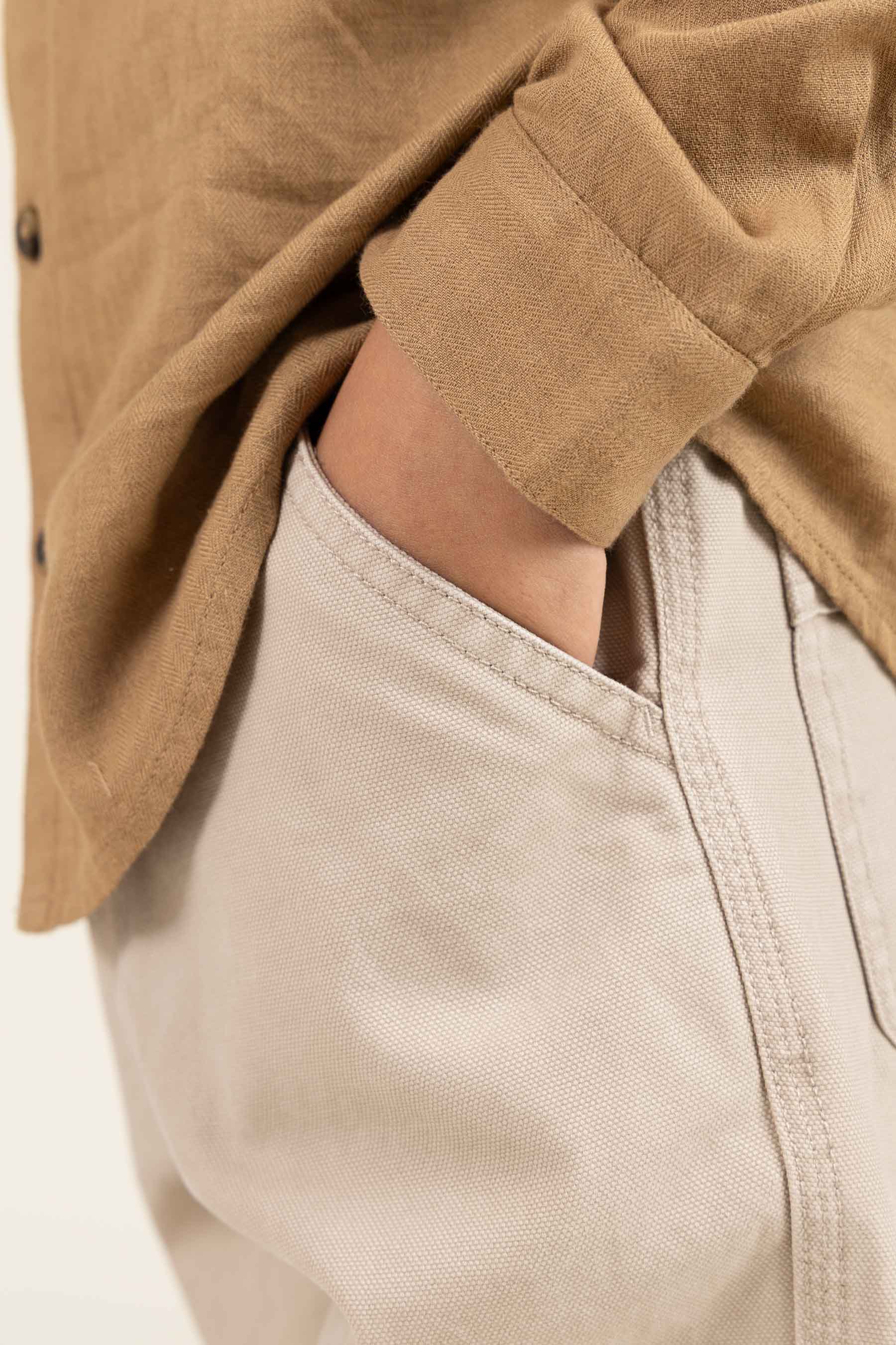 Visgraat Geweven Katoenen Shirt - Tween - Light Brown | 100804 Edward