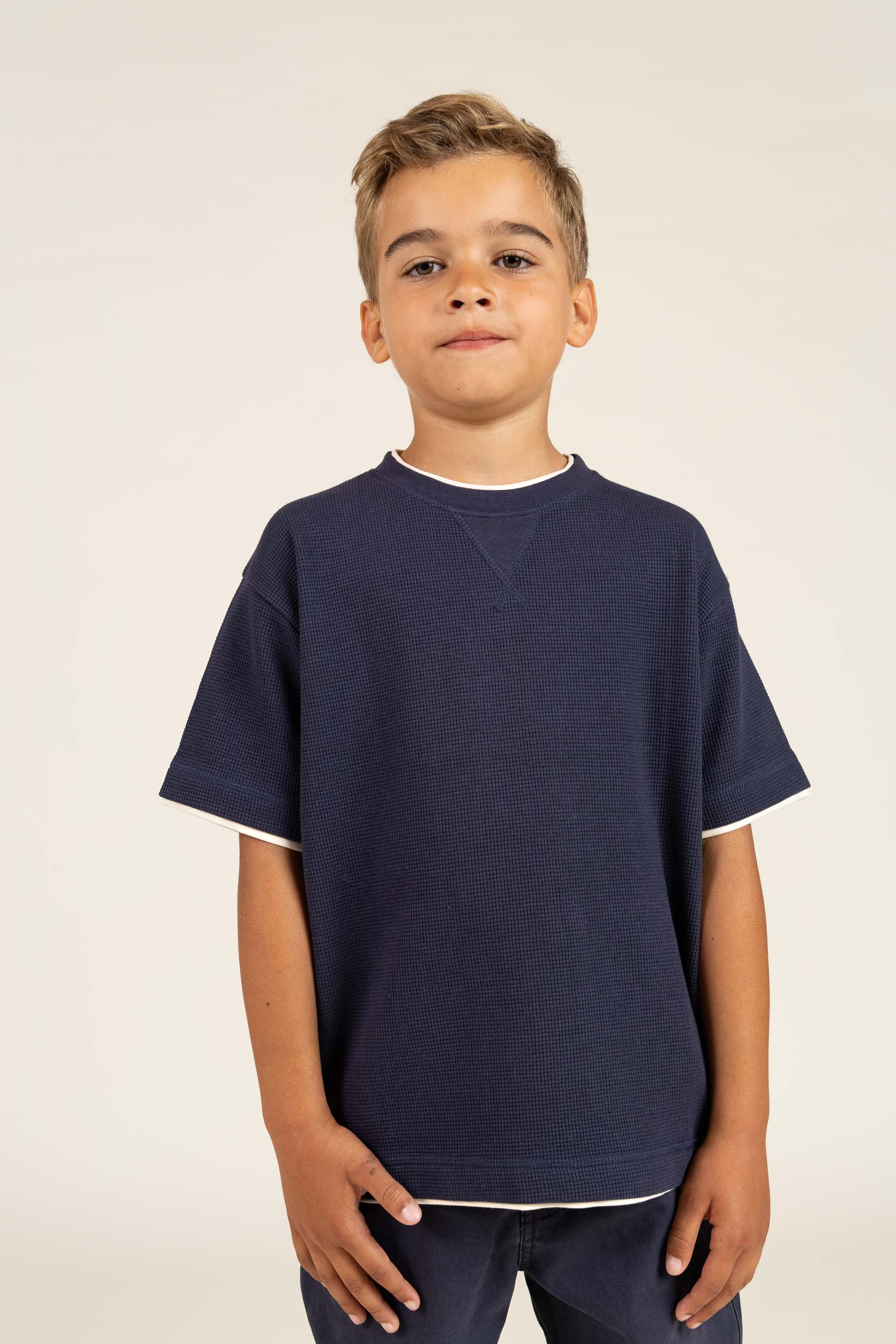 Gestructureerd T-shirt met korte mouwen - Tween - Navy | 100710 Malthe